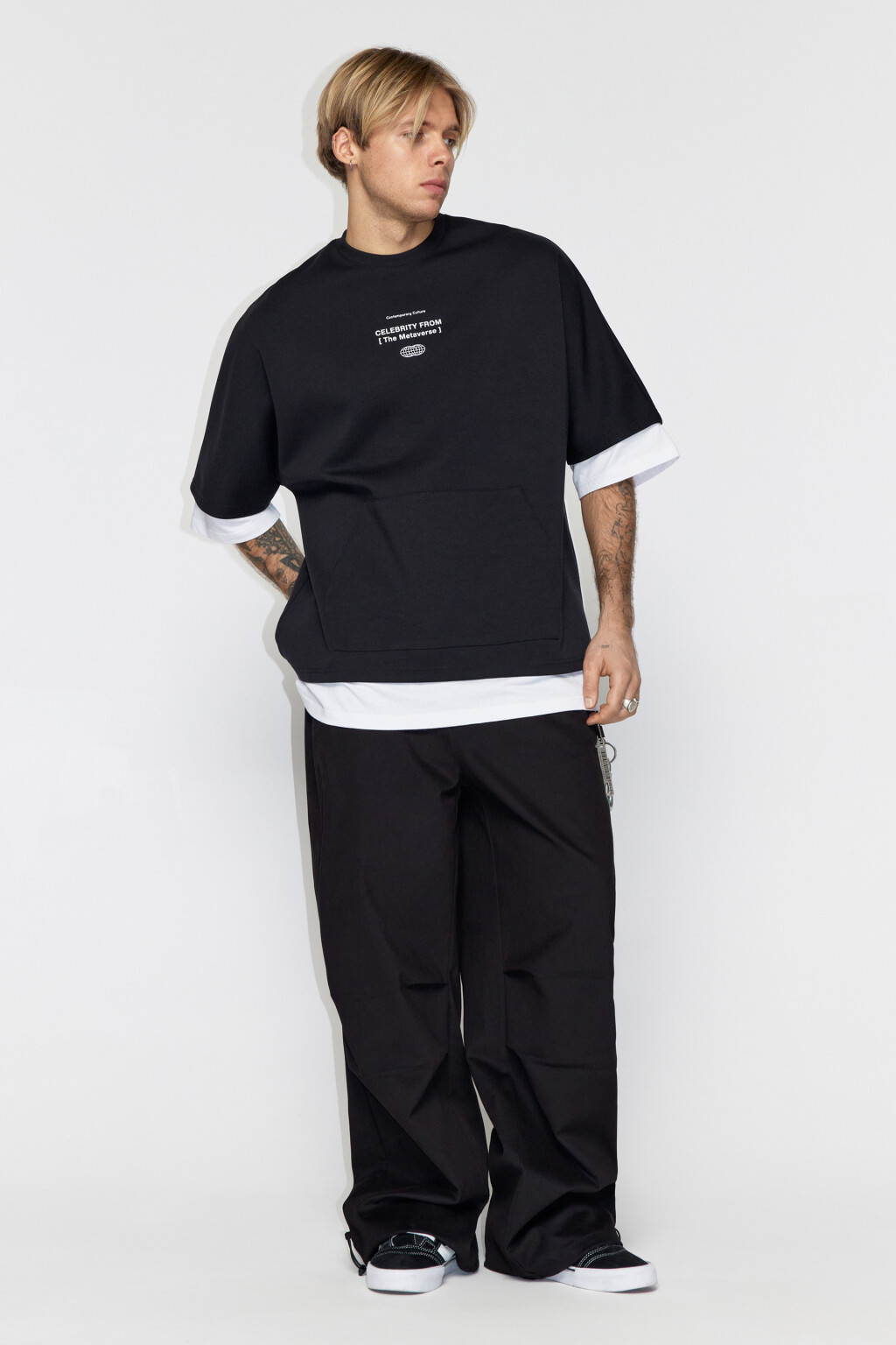 Свитшот oversize с короткими рукавами и принтом - цвет черный - 5