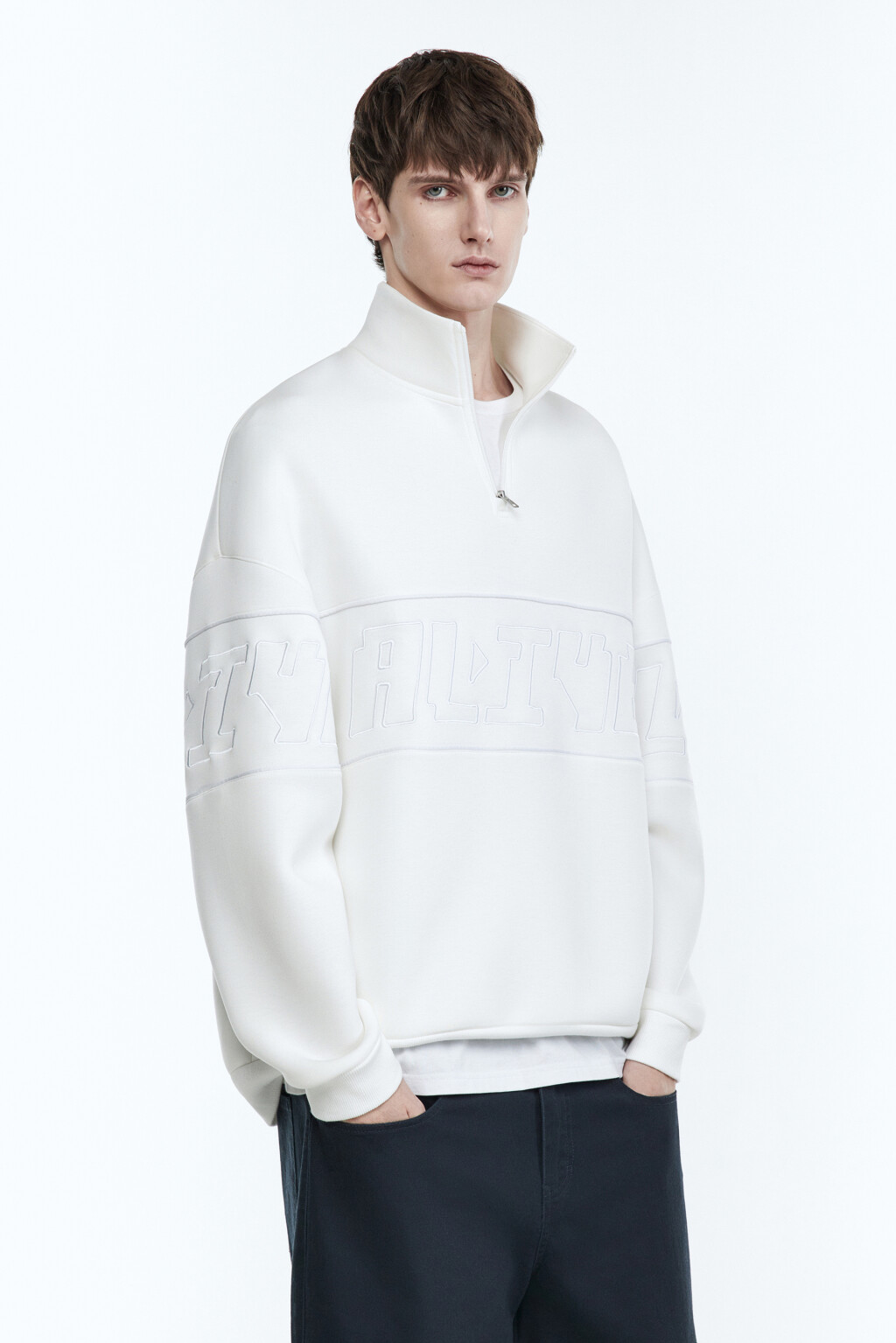 Толстовка oversize с воротником и принтом - цвет белый - 3