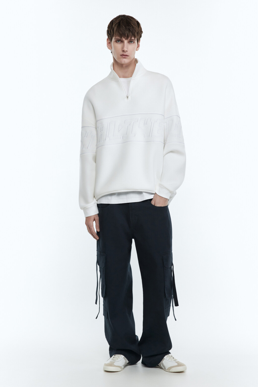 Толстовка oversize с воротником и принтом - цвет белый - 5