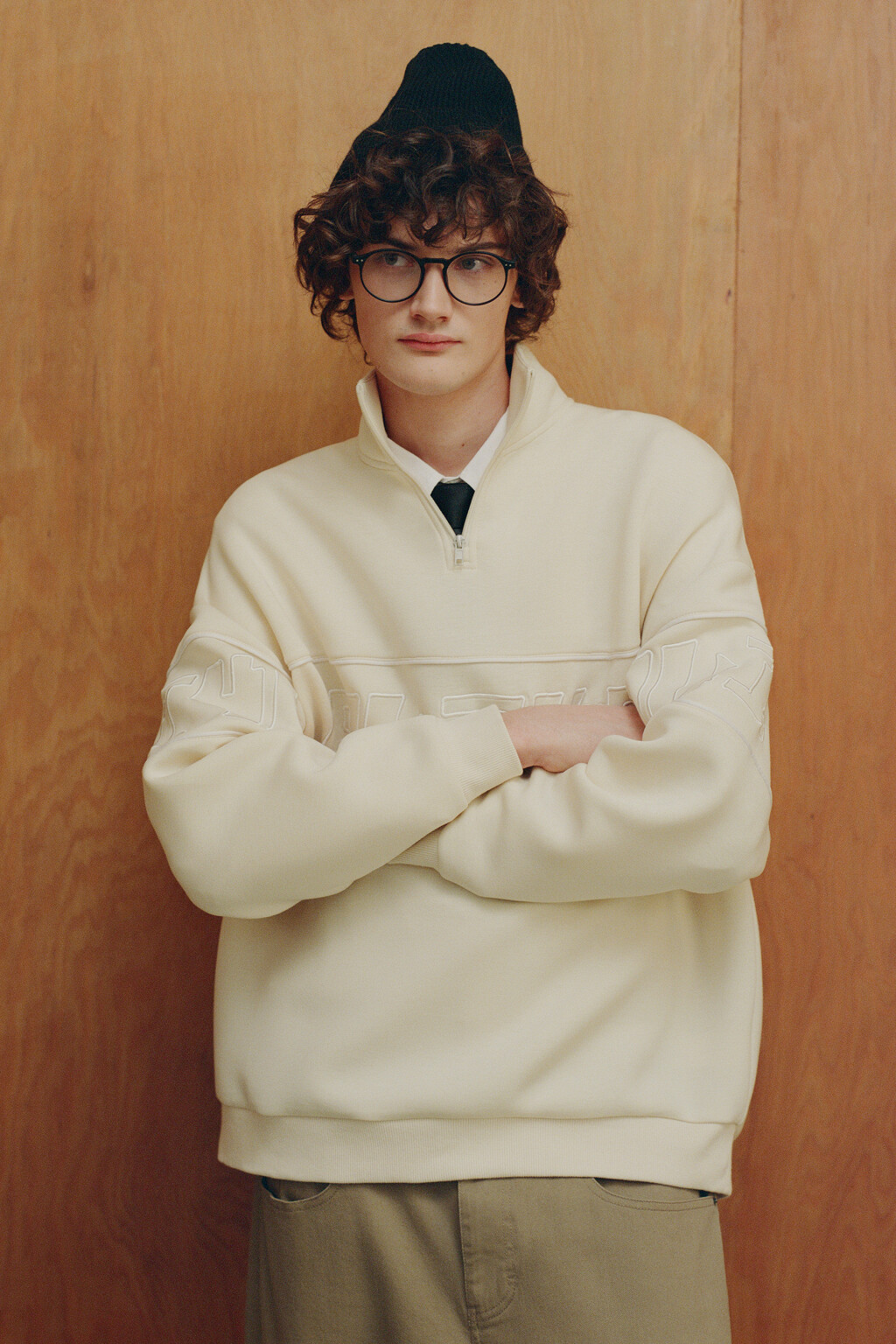 Толстовка oversize с воротником и принтом - цвет бежевый - 8