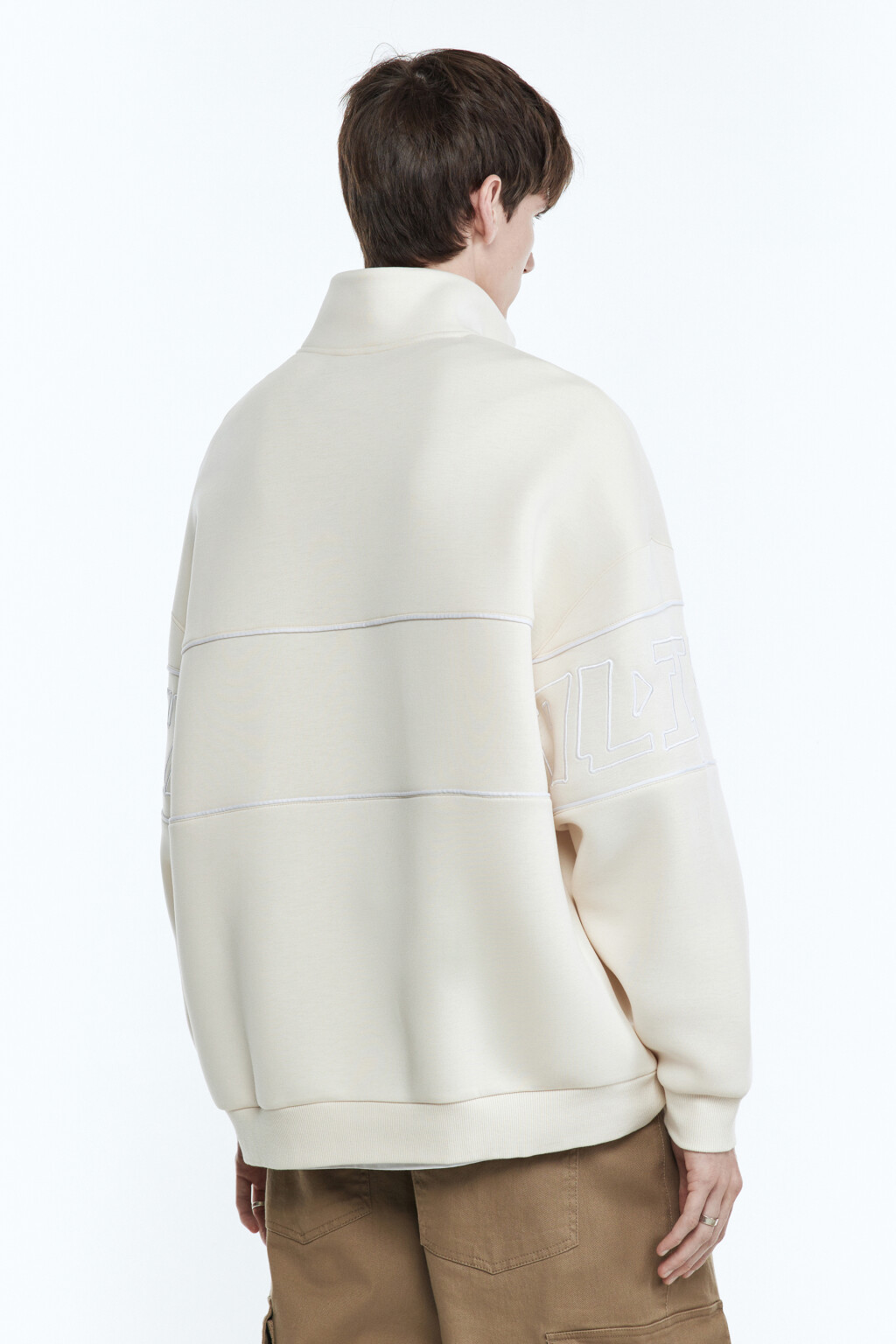 Толстовка oversize с воротником и принтом - цвет бежевый - 4