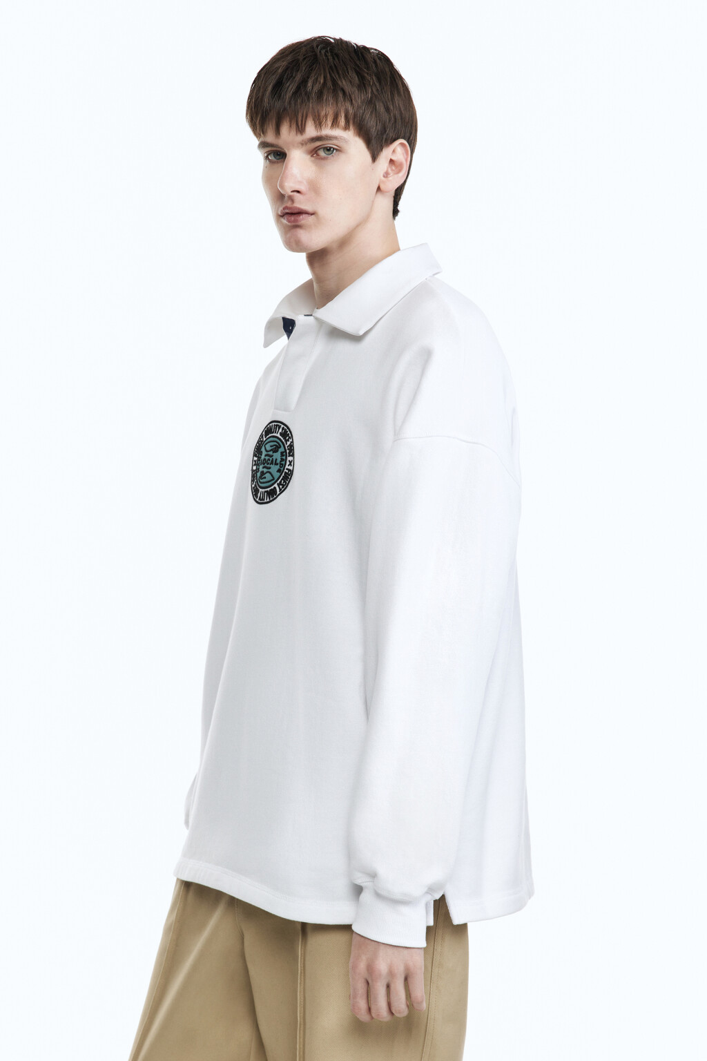 Свитшот с принтом и воротником-поло - цвет белый - 3