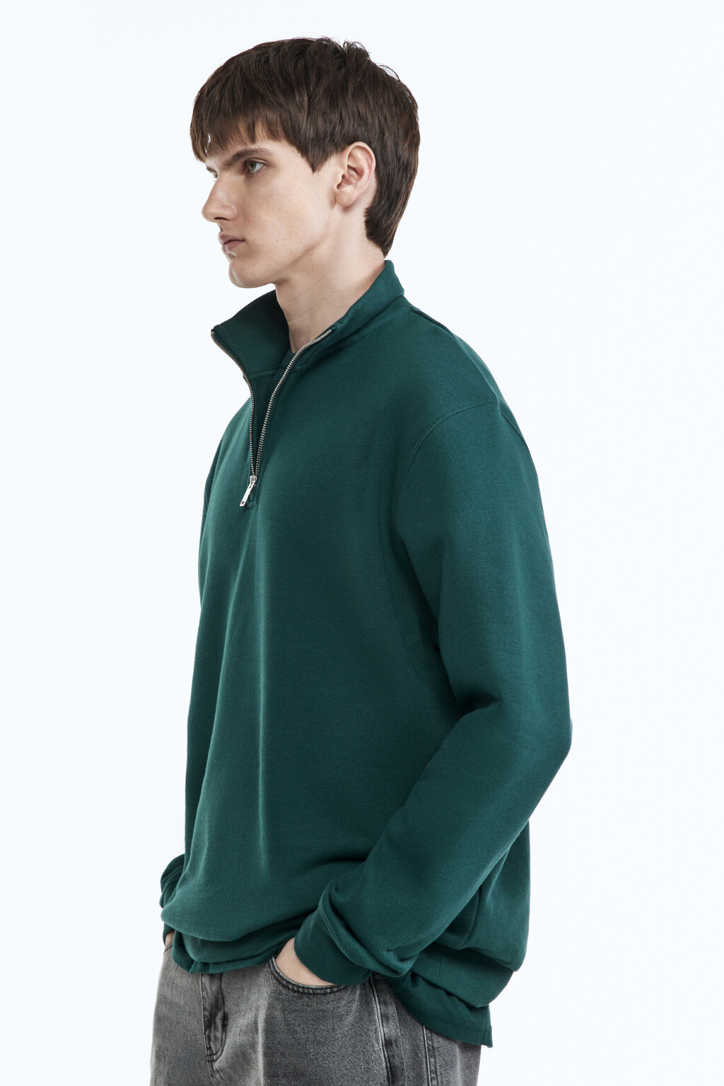Толстовка oversize с воротником на молнии - цвет зеленый - 4
