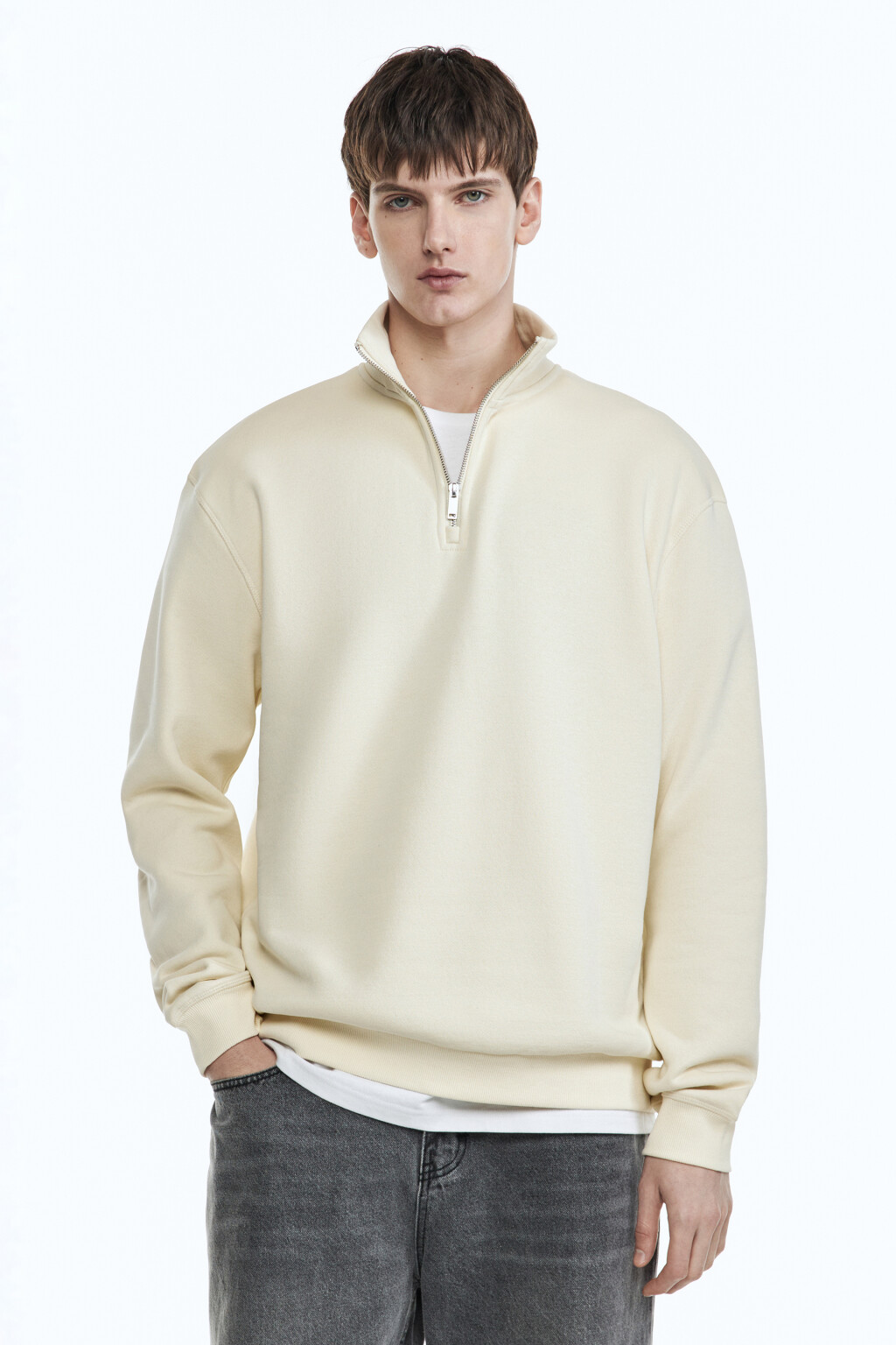Толстовка oversize с воротником на молнии - цвет бежевый - 1
