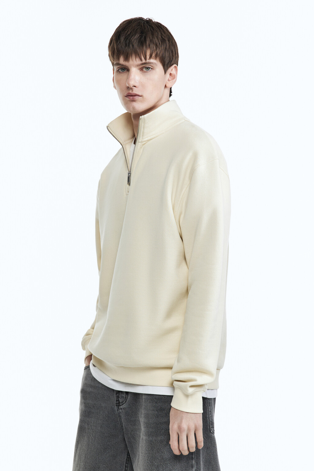 Толстовка oversize с воротником на молнии - цвет бежевый - 2