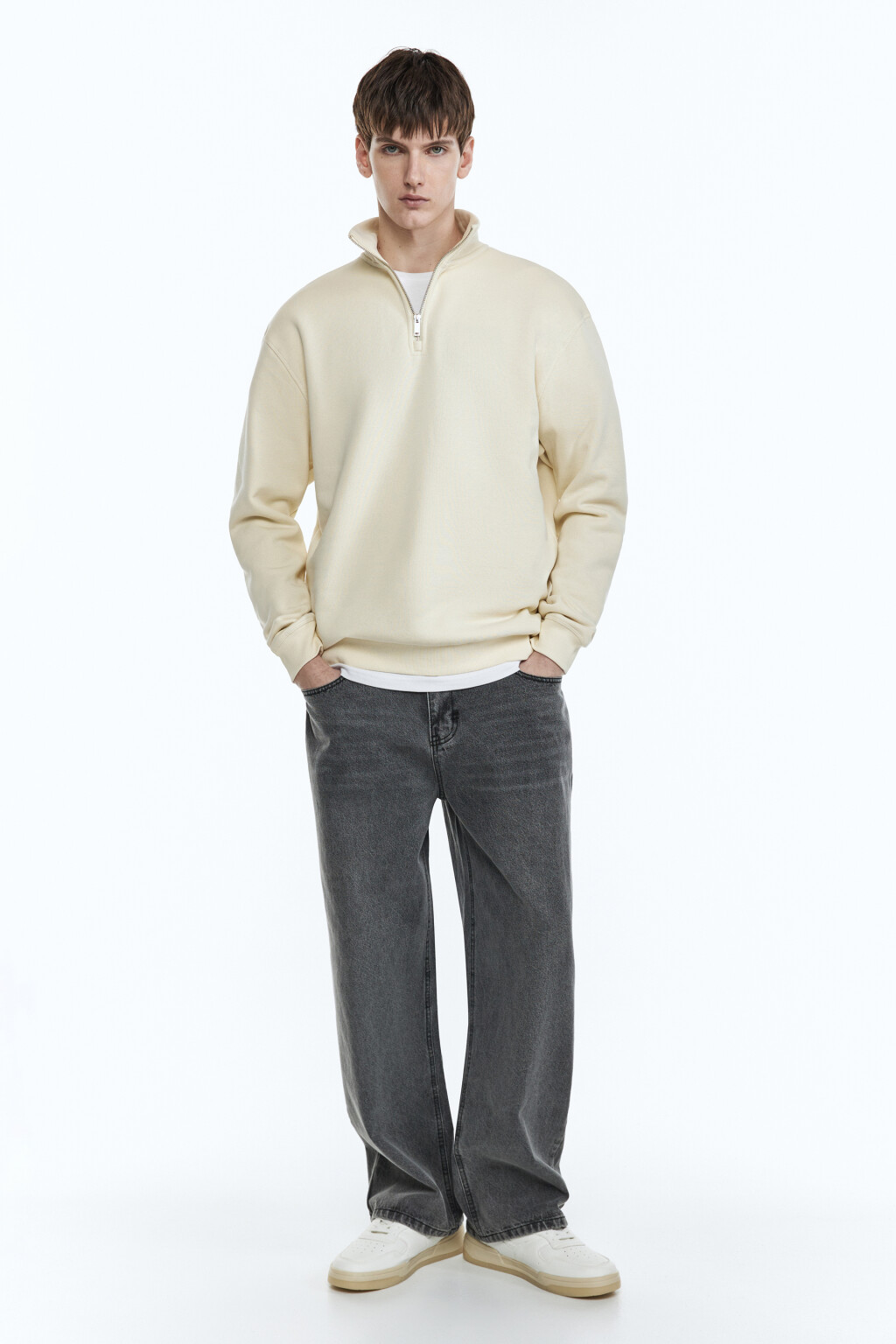 Толстовка oversize с воротником на молнии - цвет бежевый - 4