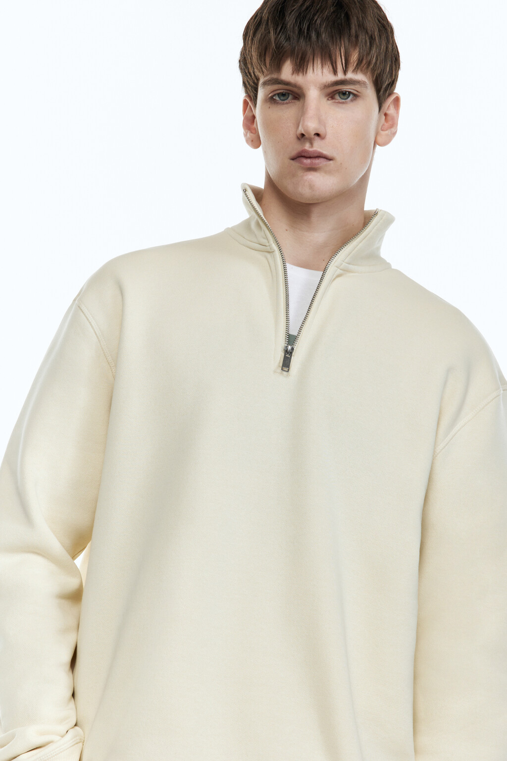 Толстовка oversize с воротником на молнии - цвет бежевый - 5