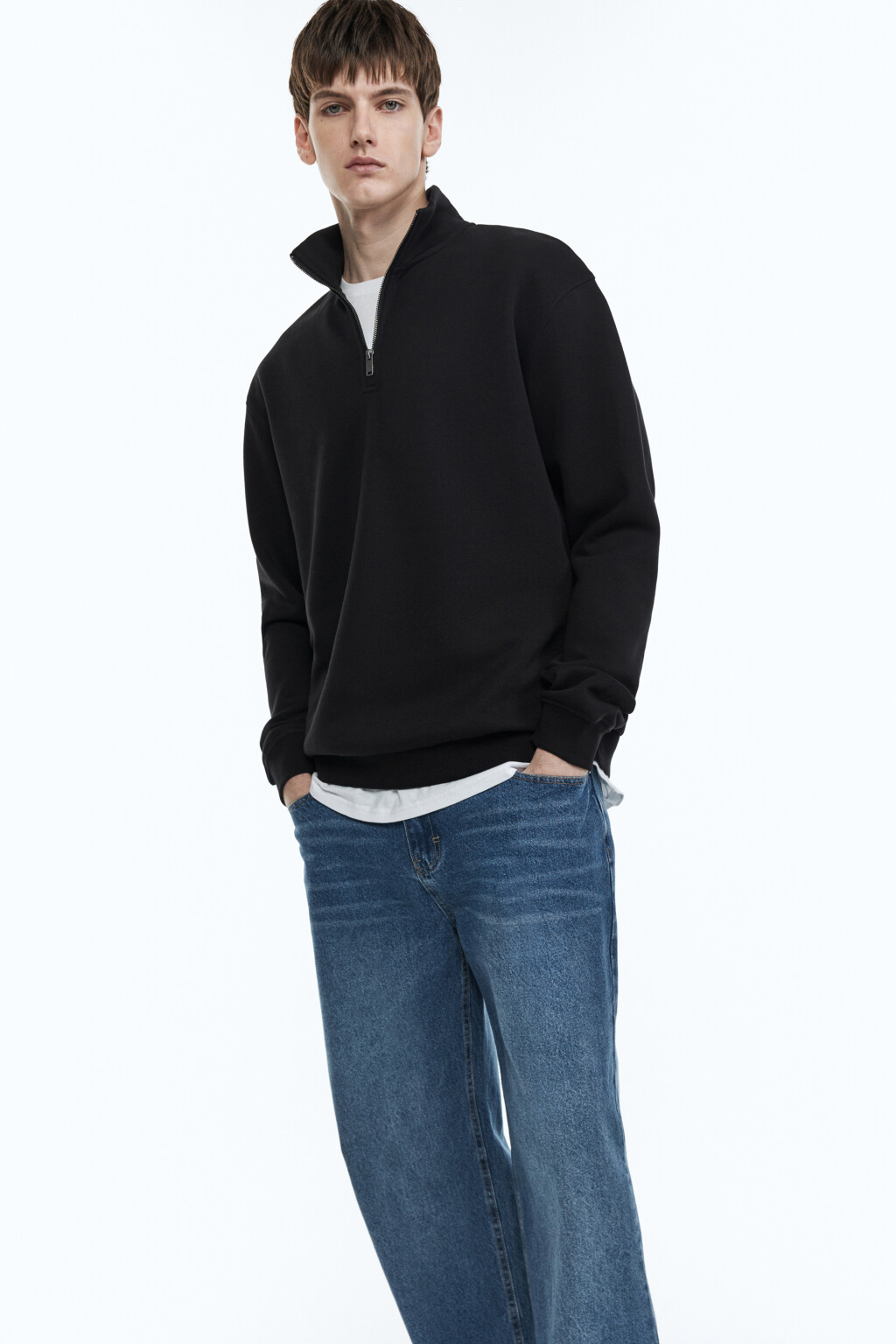 Толстовка oversize с воротником на молнии - цвет черный - 4