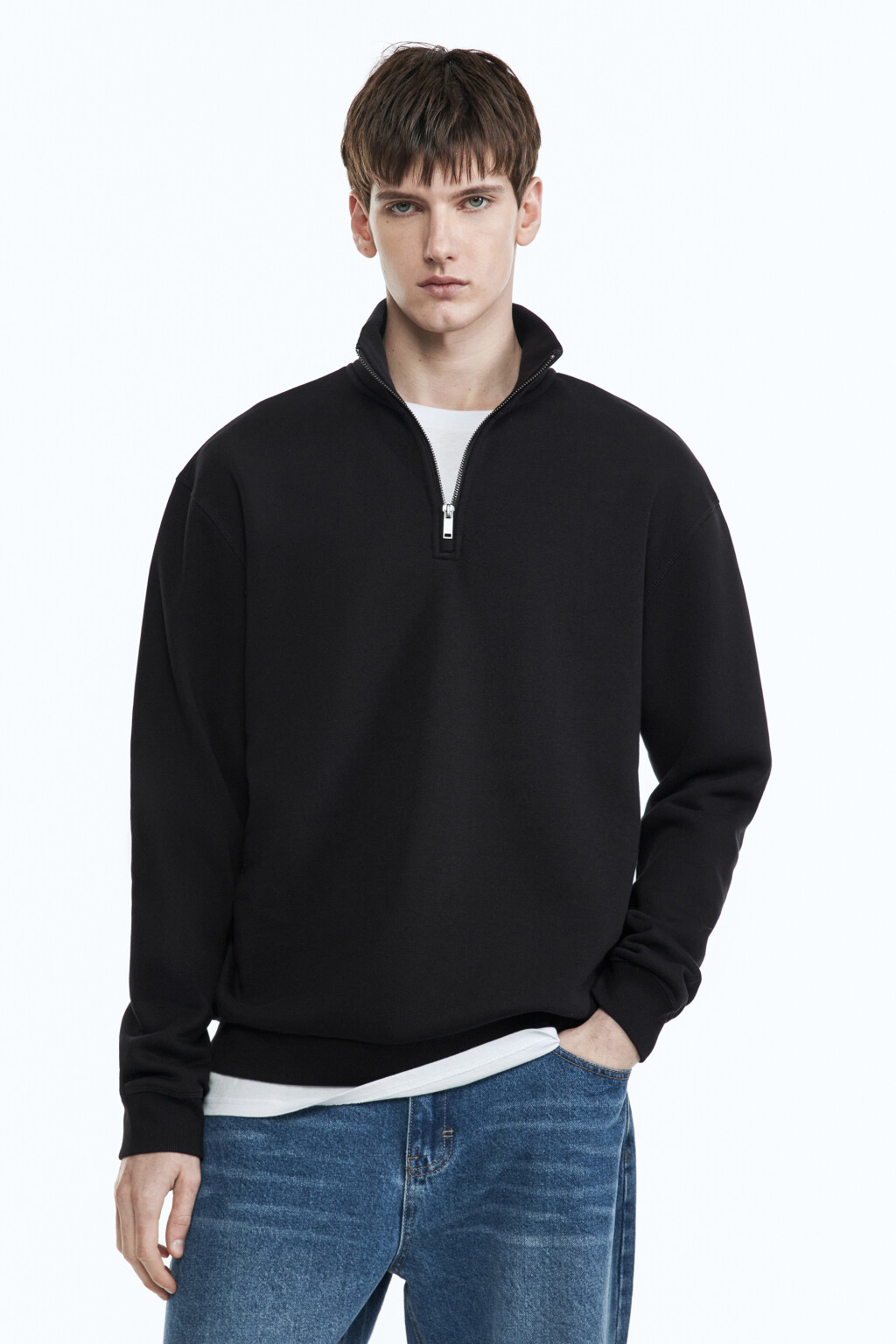 Толстовка oversize с воротником на молнии - цвет черный - 1