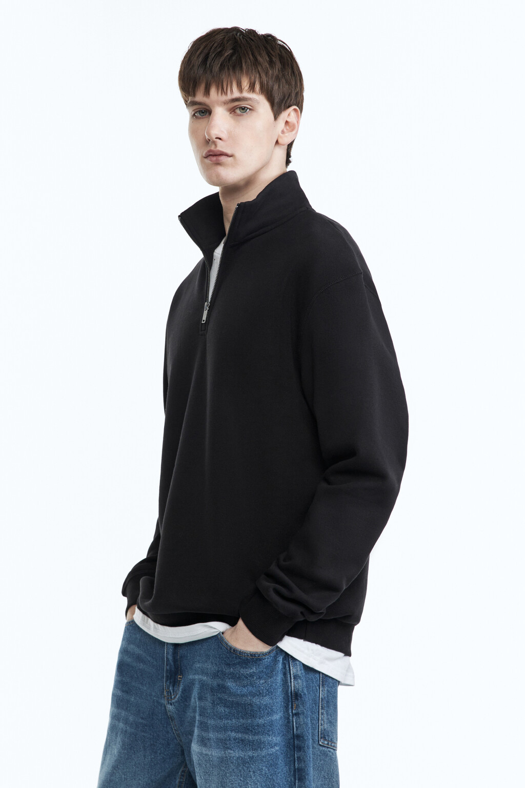 Толстовка oversize с воротником на молнии - цвет черный - 2