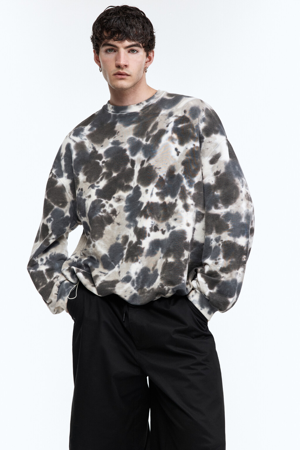 Свитшот oversize с утяжками и принтом тай-дай - цвет зеленый - 1