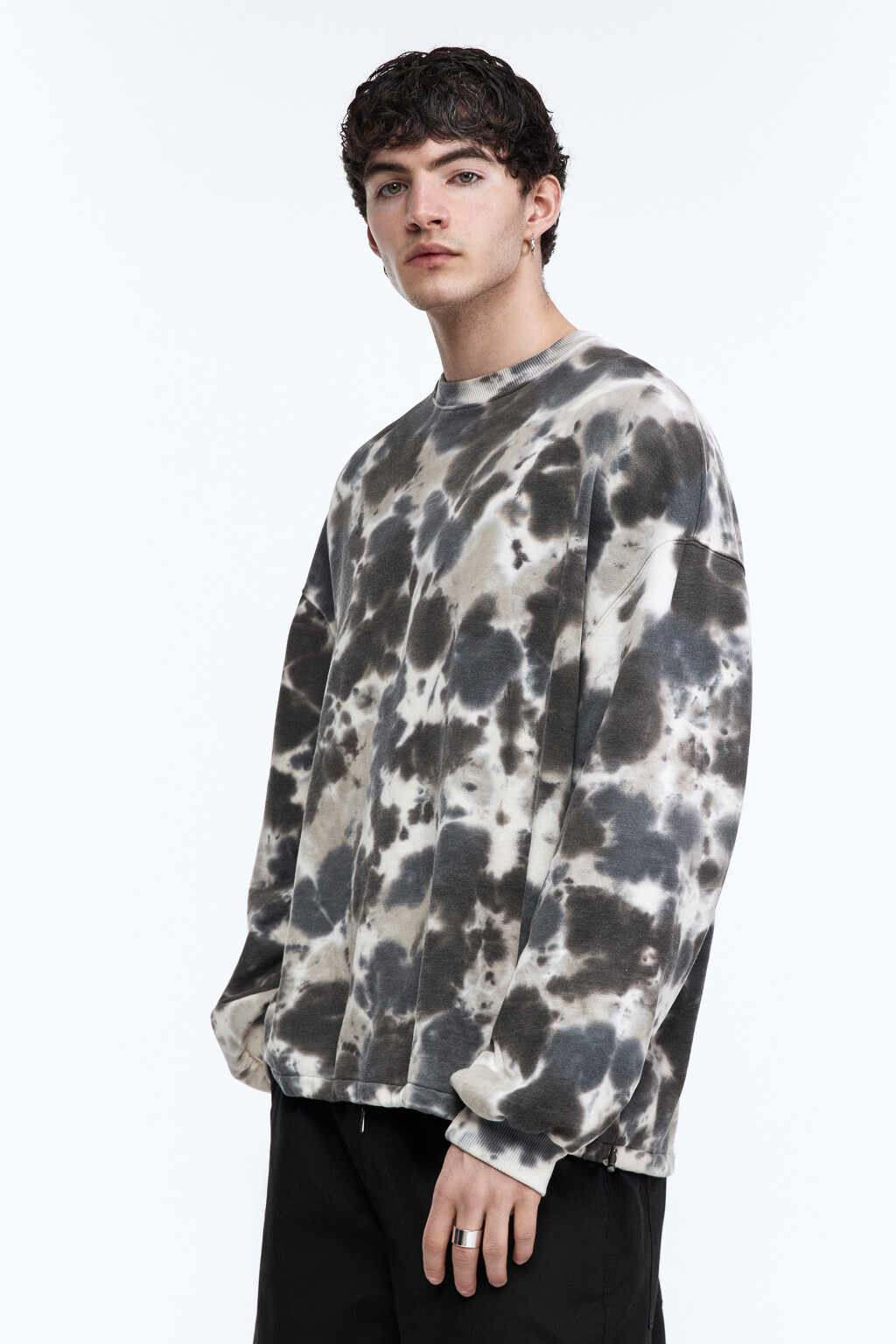 Свитшот oversize с утяжками и принтом тай-дай - цвет зеленый - 3