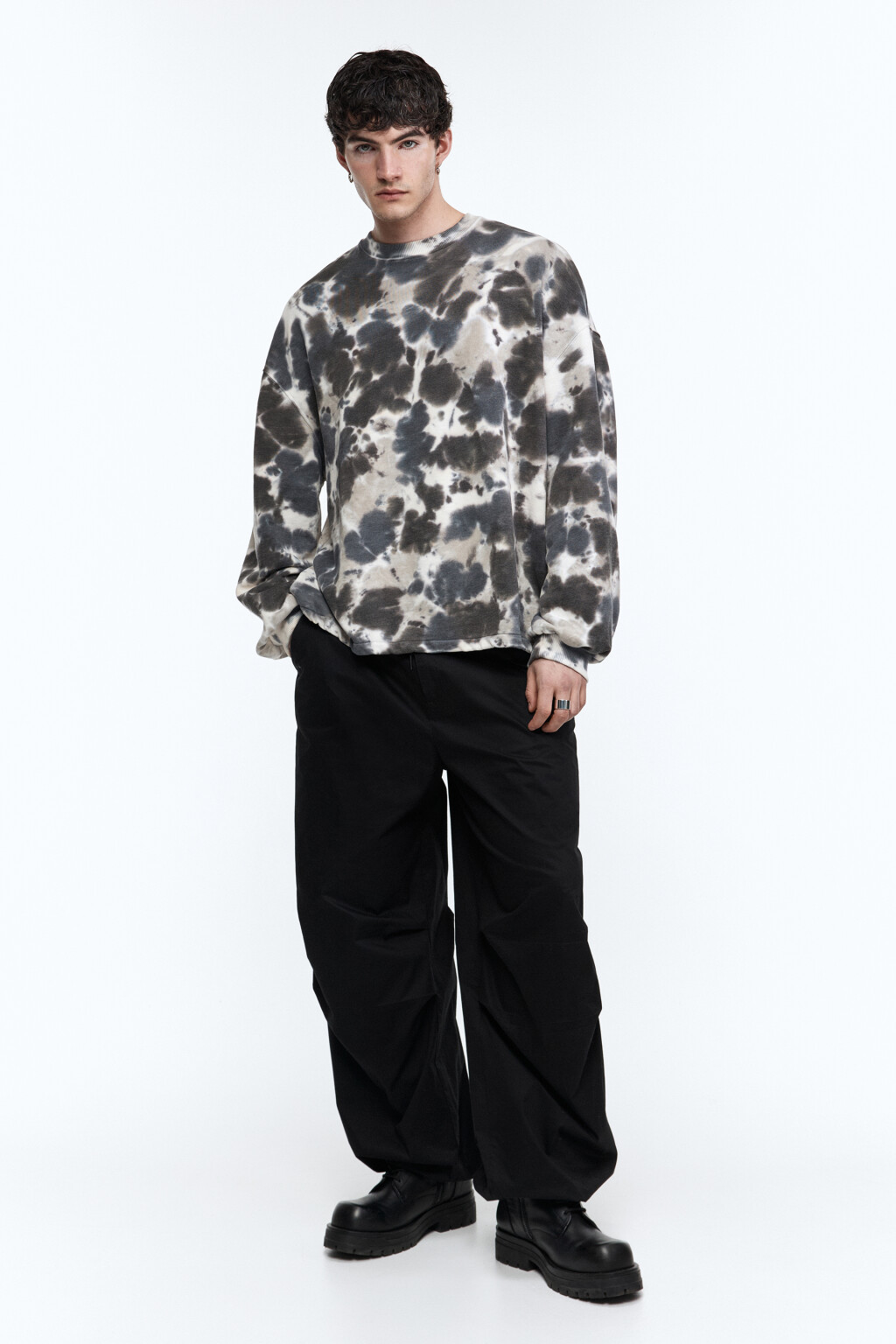 Свитшот oversize с утяжками и принтом тай-дай - цвет зеленый - 5