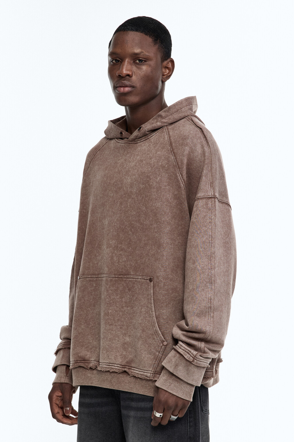 Худи oversize с капюшоном и вареным эффектом - цвет коричневый - 3