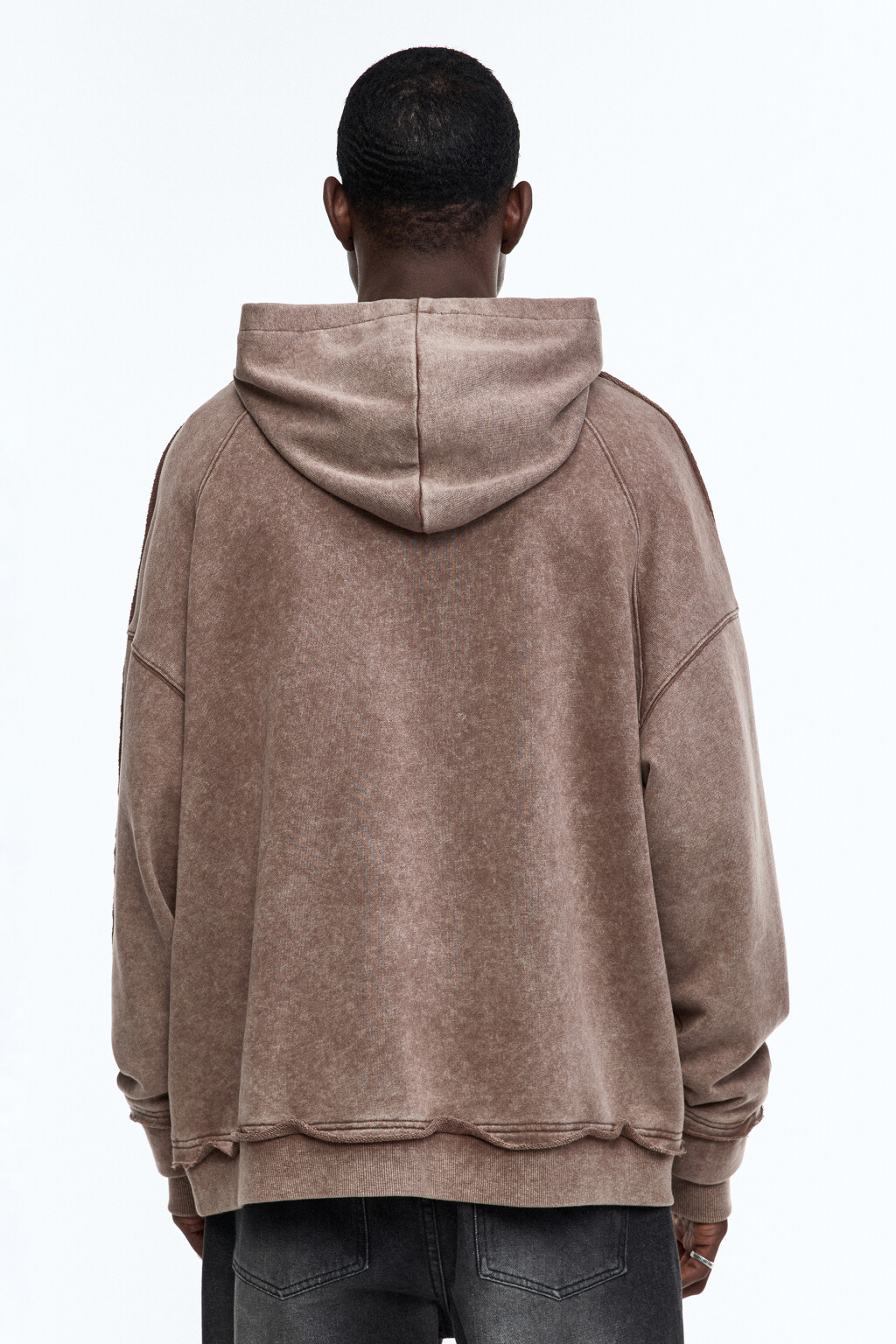 Худи oversize с капюшоном и вареным эффектом - цвет коричневый - 4