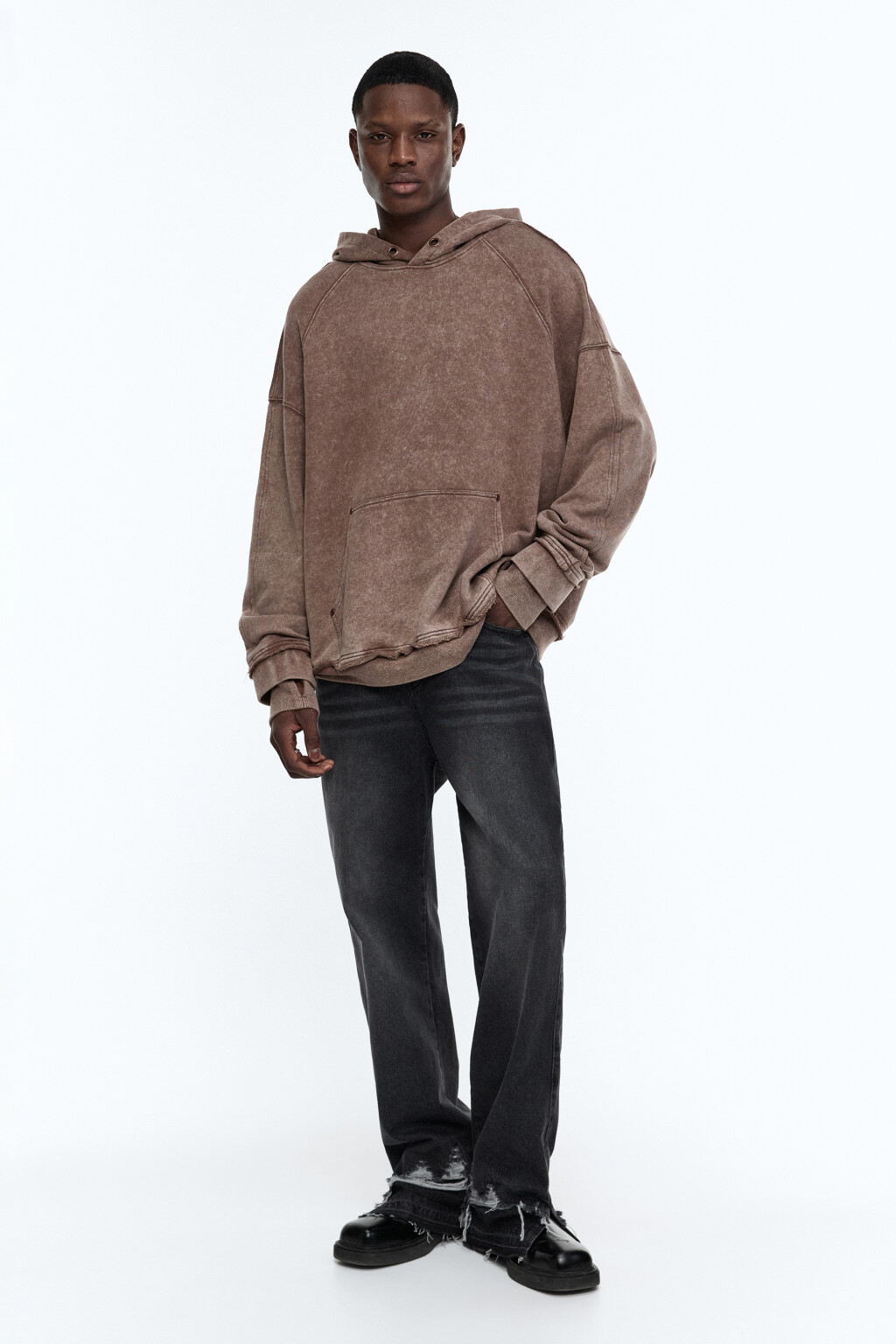 Худи oversize с капюшоном и вареным эффектом - цвет коричневый - 5