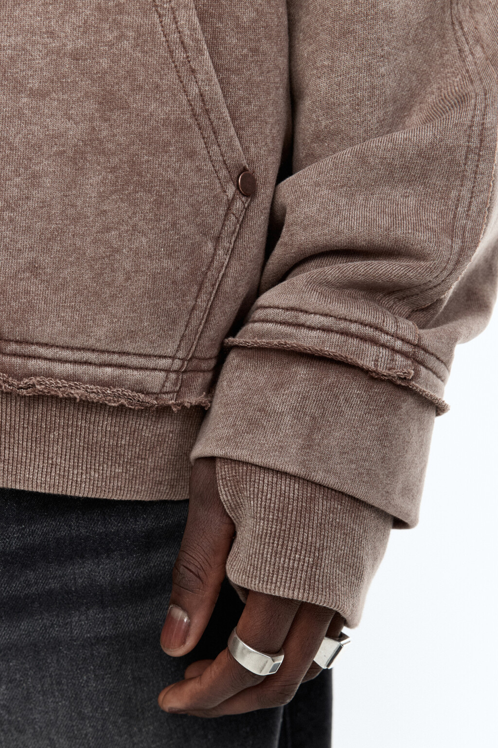 Худи oversize с капюшоном и вареным эффектом - цвет коричневый - 7