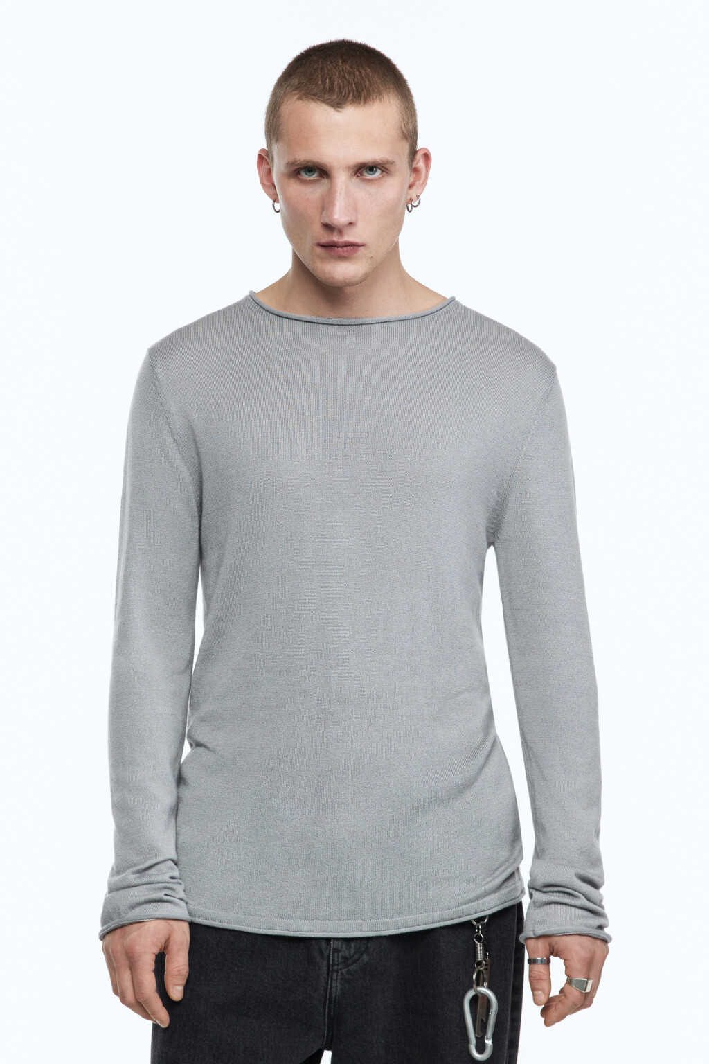 Джемпер тонкой вязки базовый - цвет серый - 3
