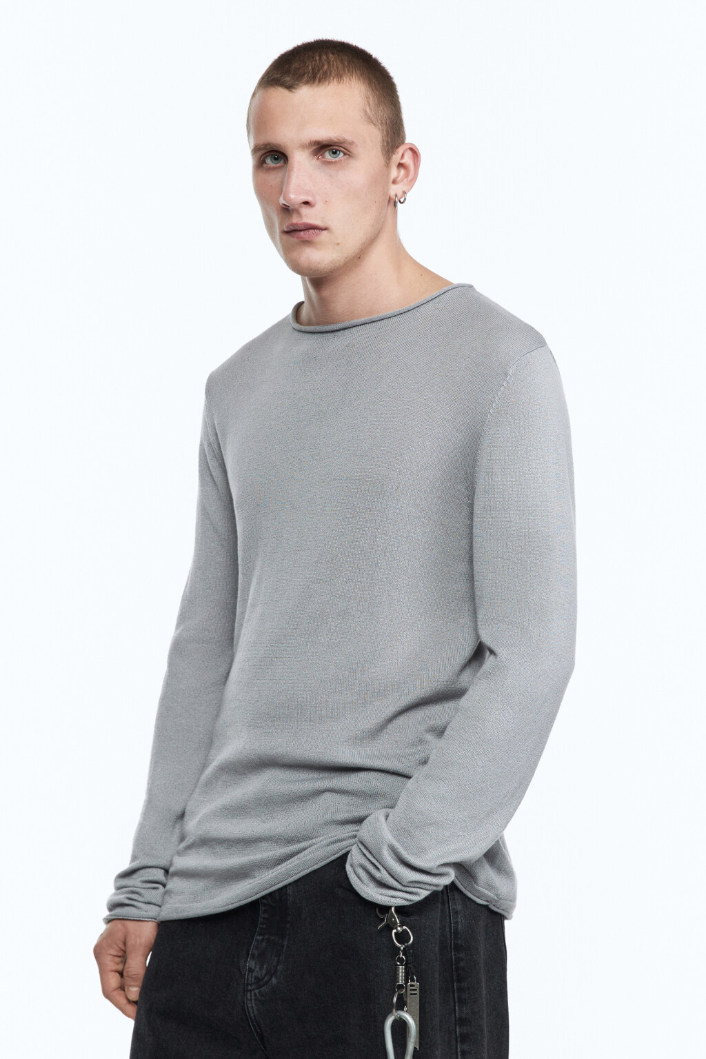 Джемпер тонкой вязки базовый - цвет серый - 4