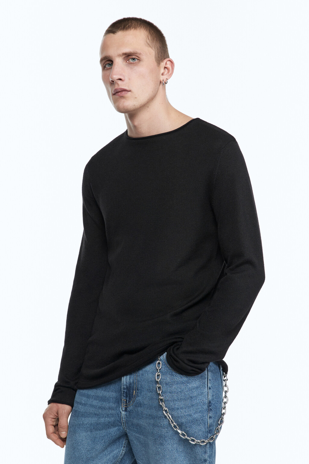 Джемпер тонкой вязки базовый - цвет черный - 3