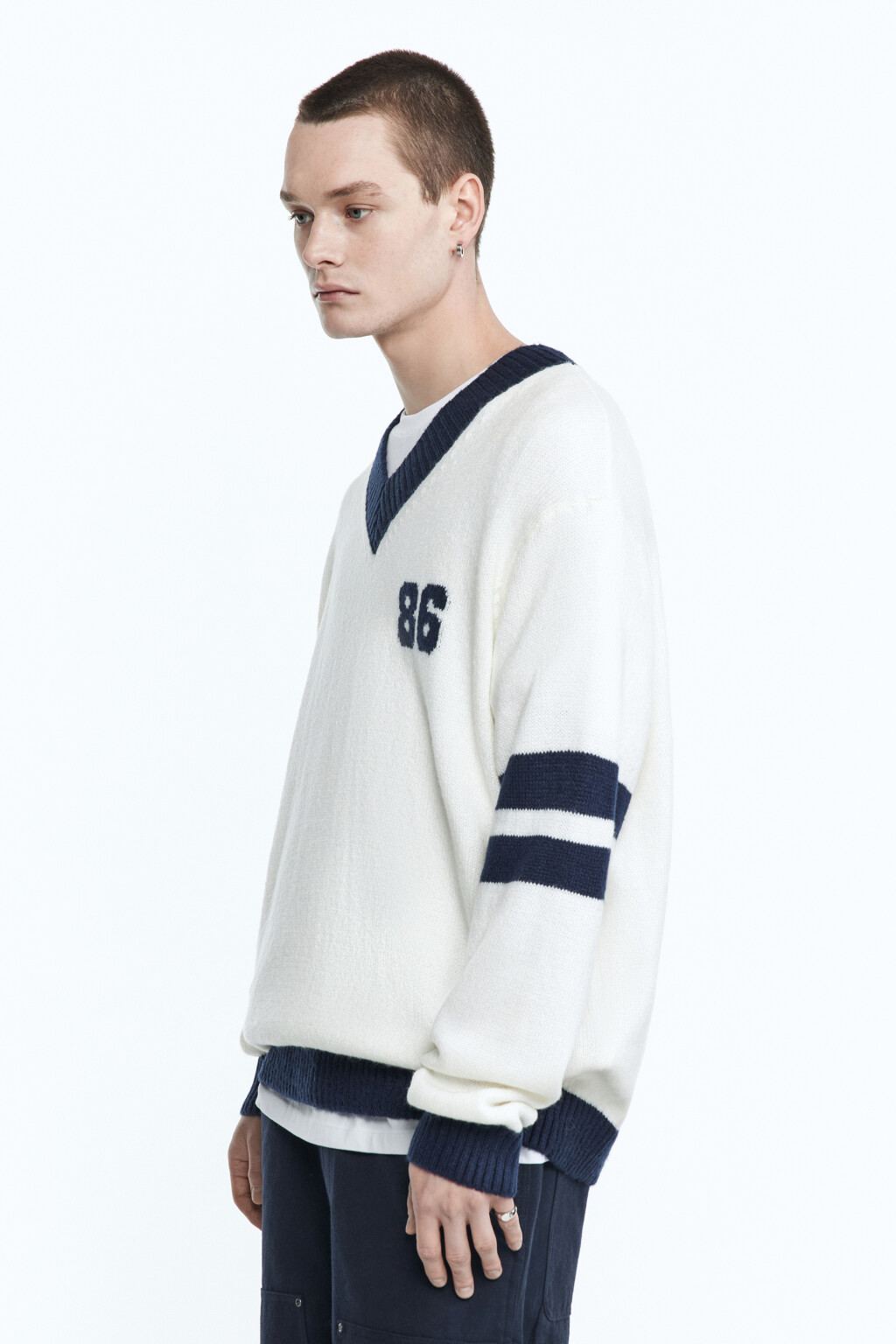 Джемпер вязаный с принтом и полосками - цвет синий - 4