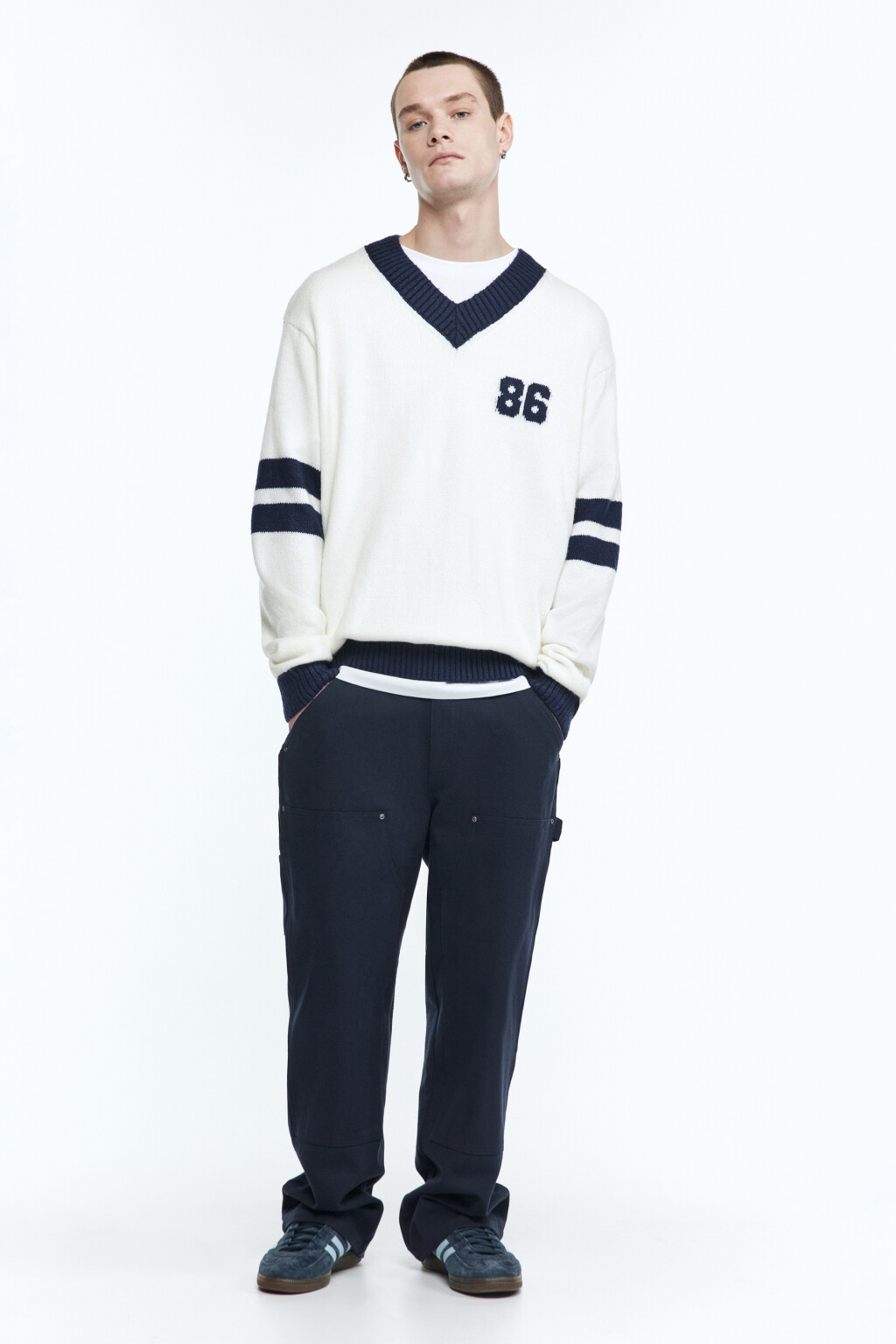 Джемпер вязаный с принтом и полосками - цвет синий - 5