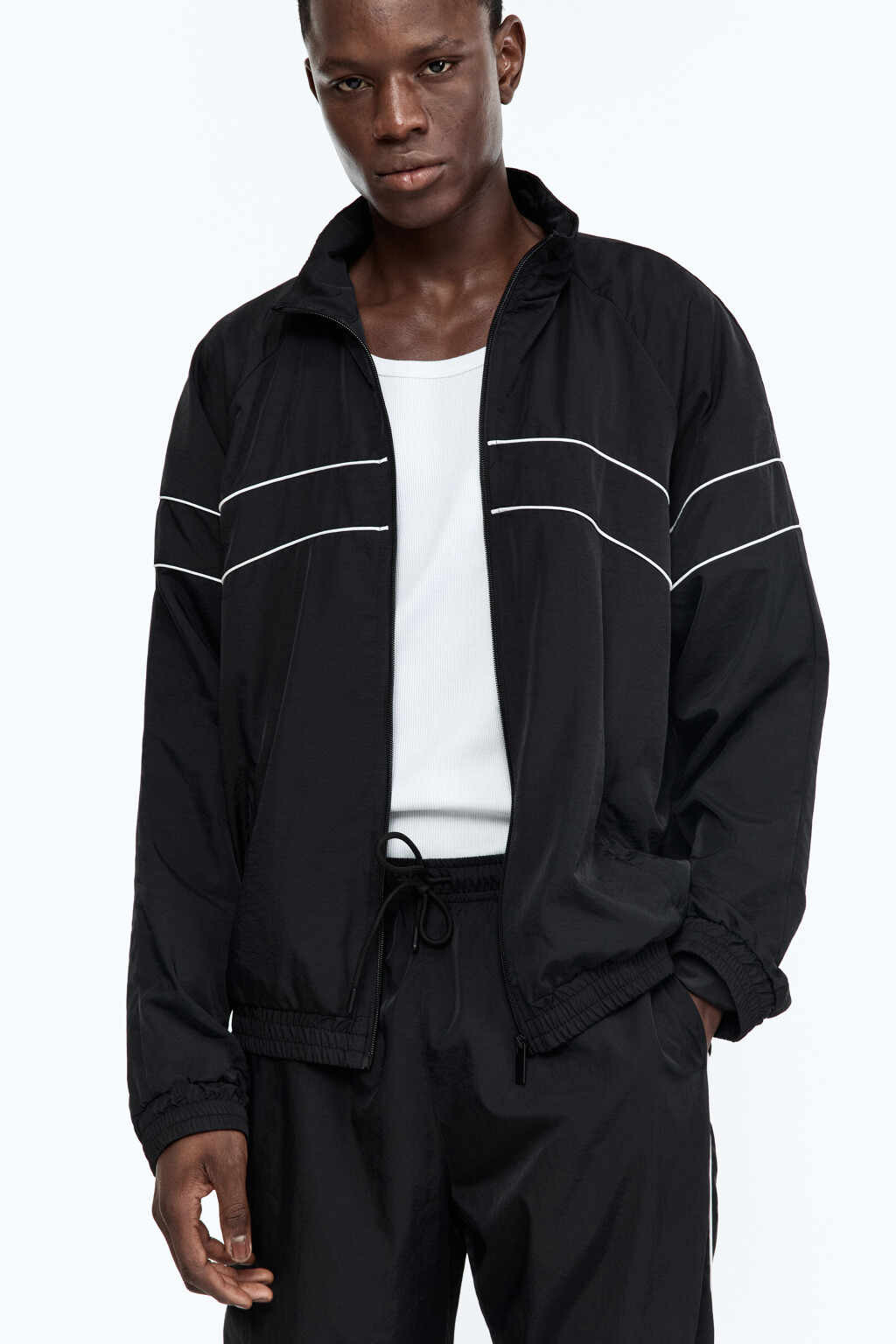 Куртка-олимпийка спортивная с принтом - цвет черный - 1