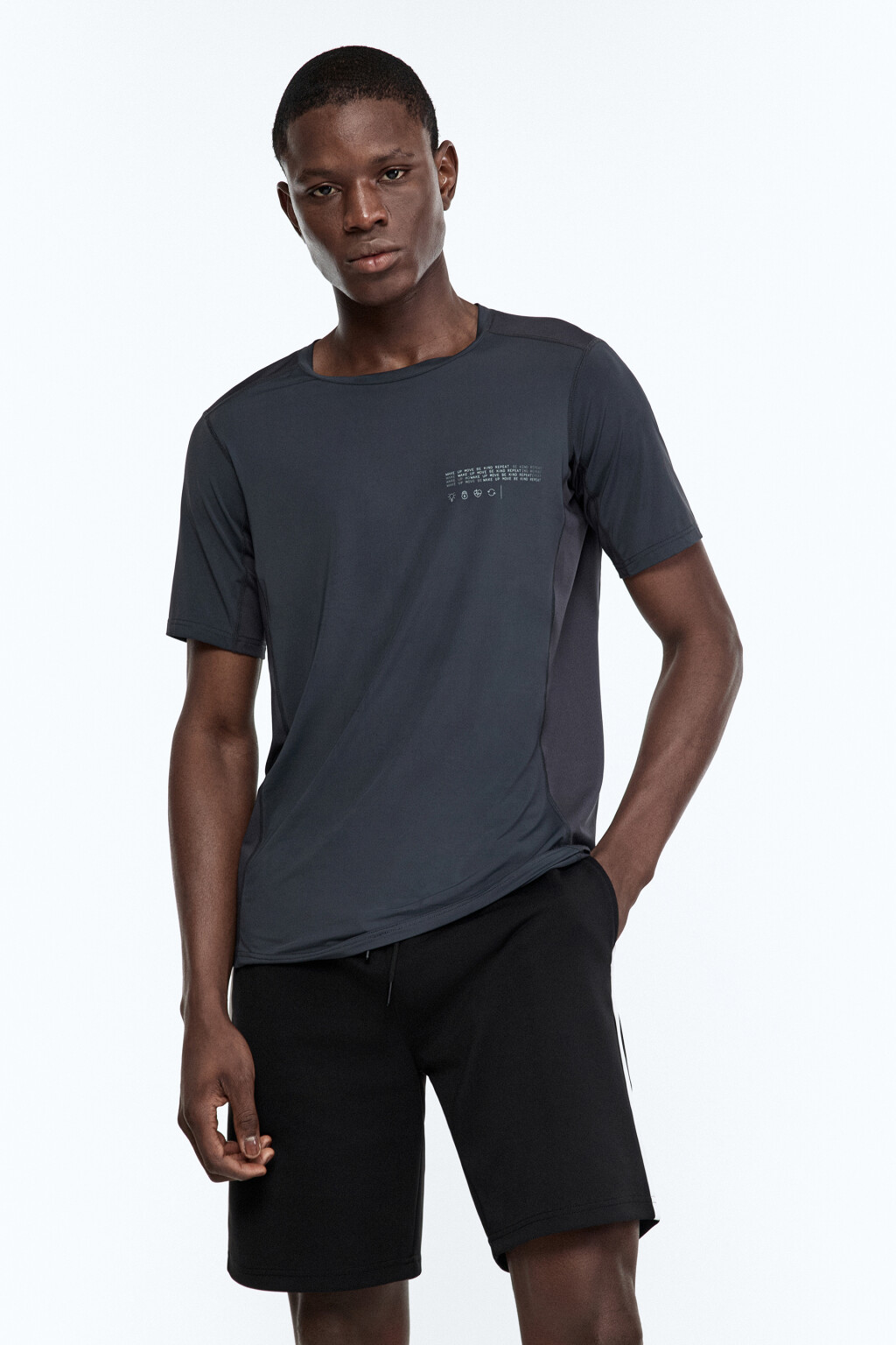 Футболка спортивная с вставками из сетки - цвет серый - 1