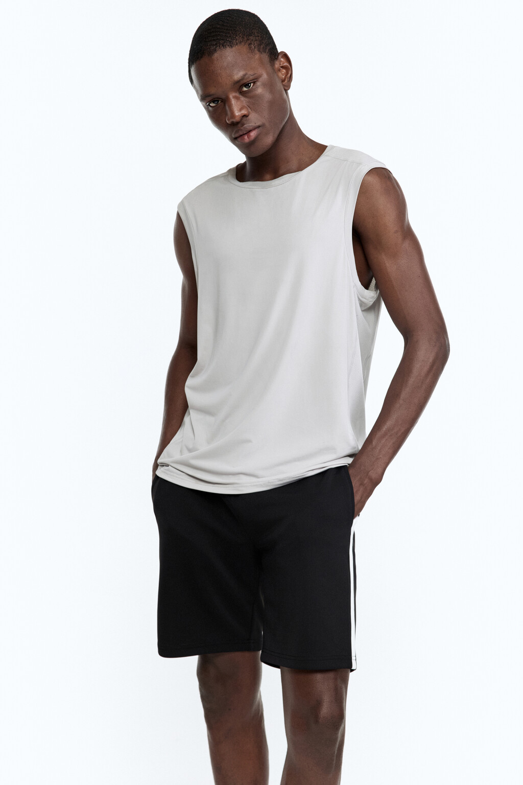 Майка спортивная с вставками из сетки - цвет серый - 1