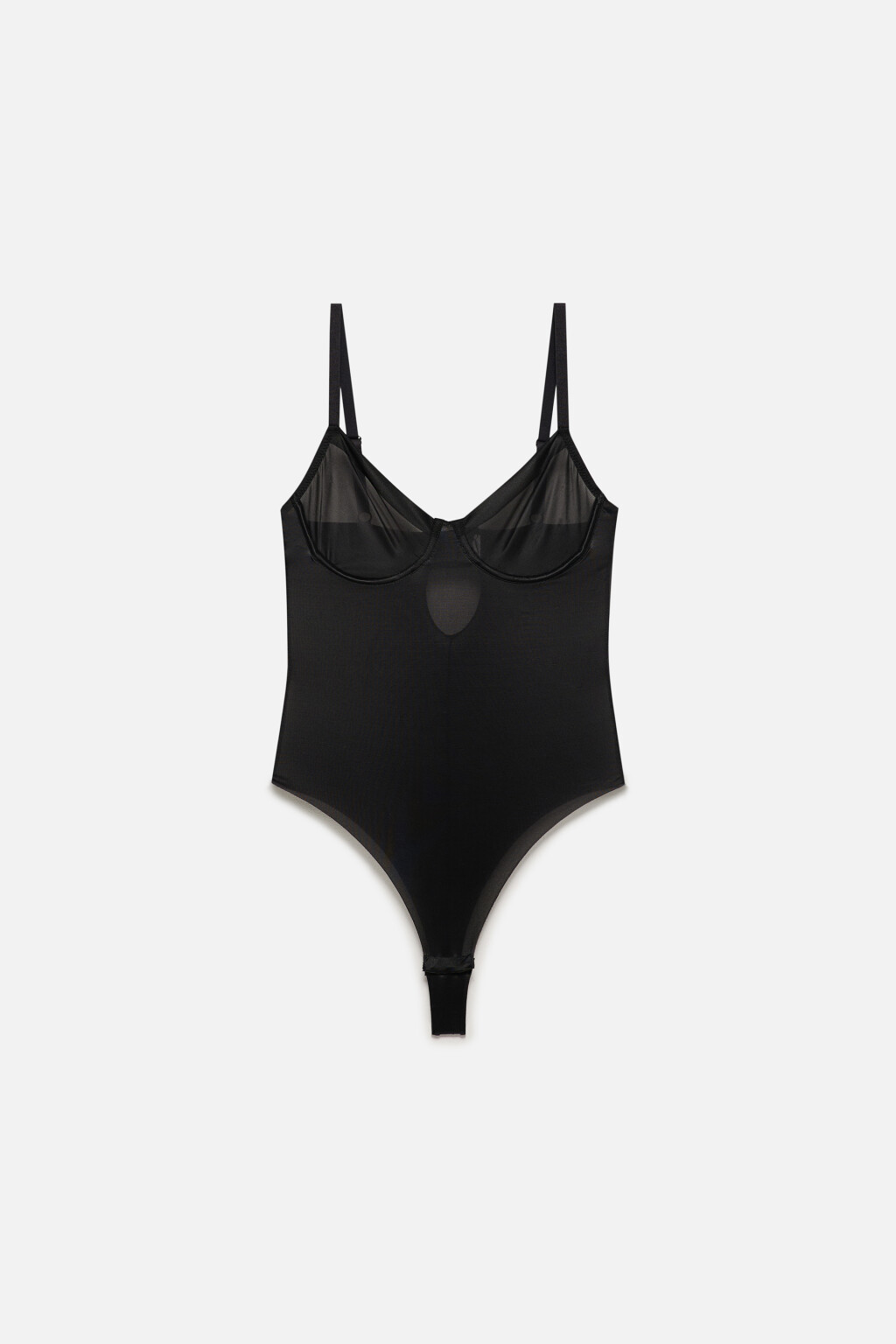 Боди с чашечками из гладкой сетки - цвет черный - 5