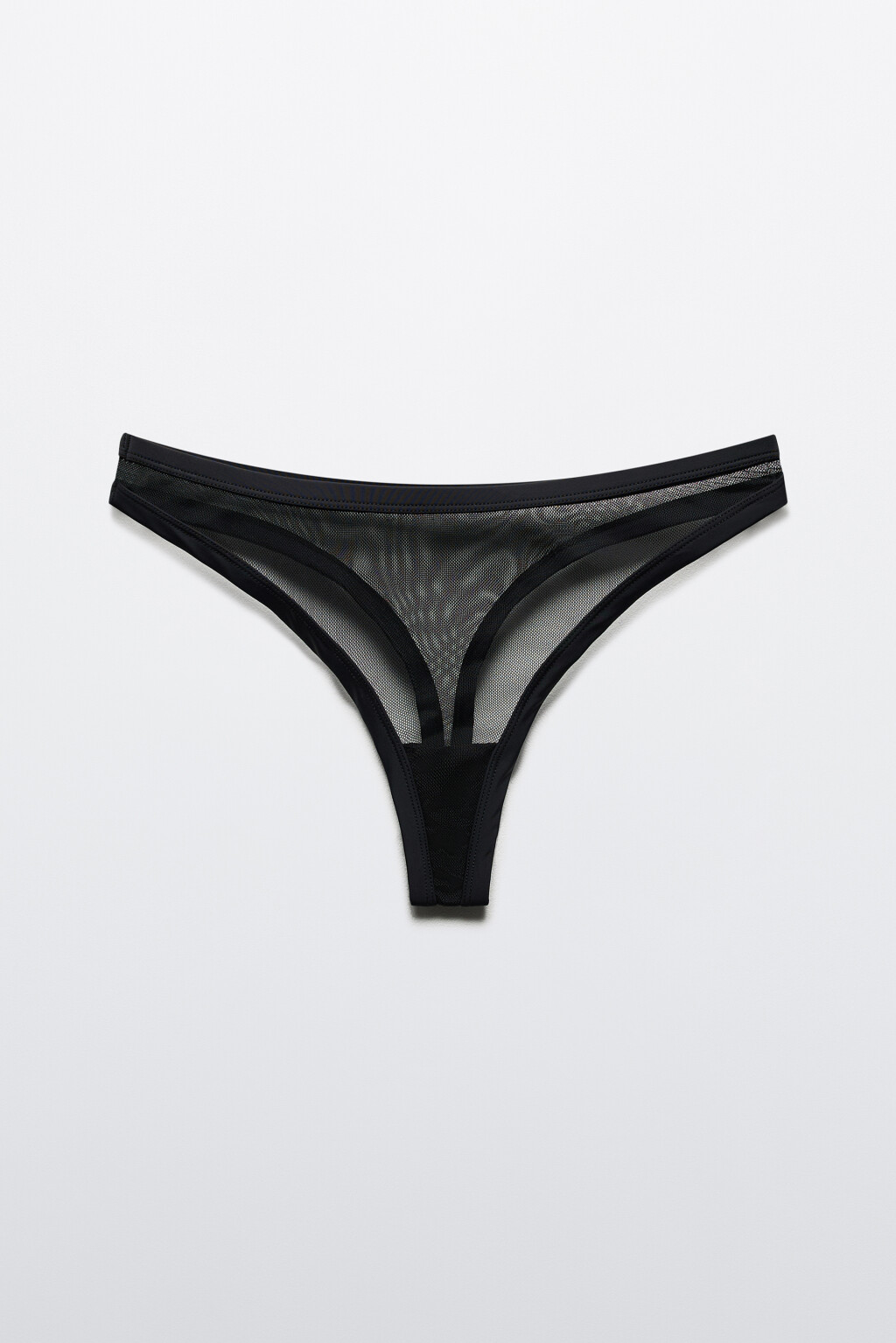 Трусы-танга гладкие с сетчатой вставкой - цвет черный - 5