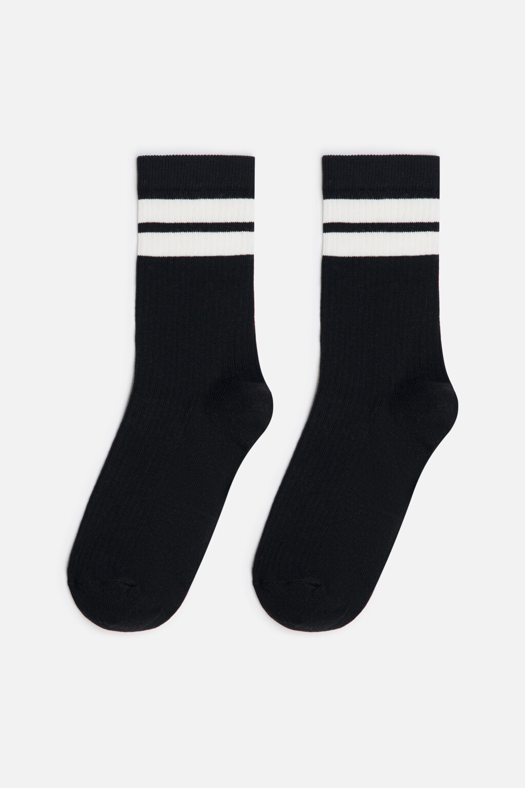 Носки высокие хлопковые с полосками - цвет черный - 1