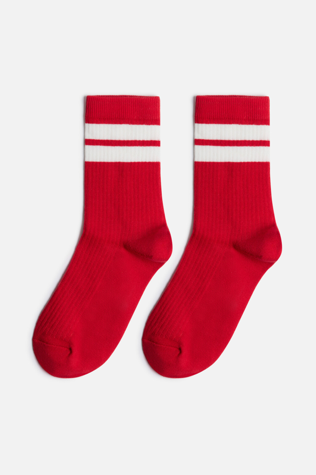 Носки высокие хлопковые с полосками - цвет красный - 1