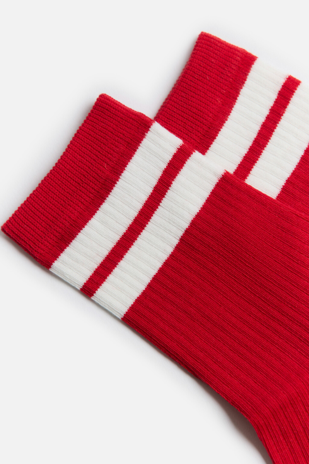 Носки высокие хлопковые с полосками - цвет красный - 2