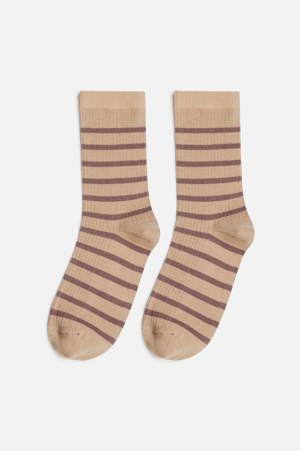 Носки высокие в рубчик с полосками - цвет бежевый - 1