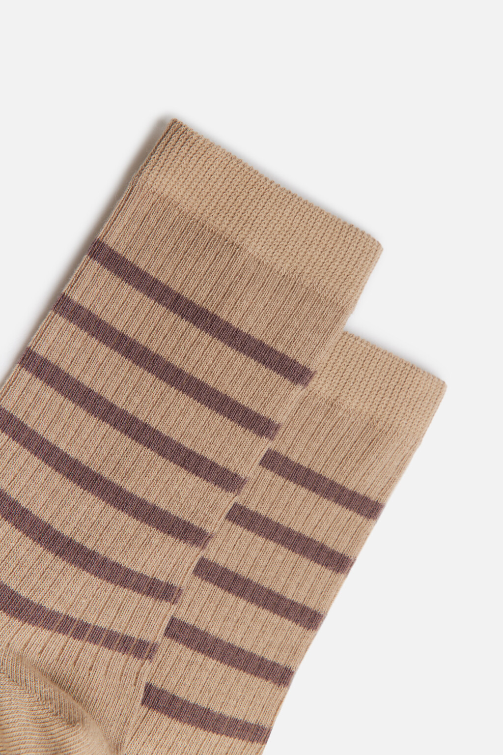 Носки высокие в рубчик с полосками - цвет бежевый - 2