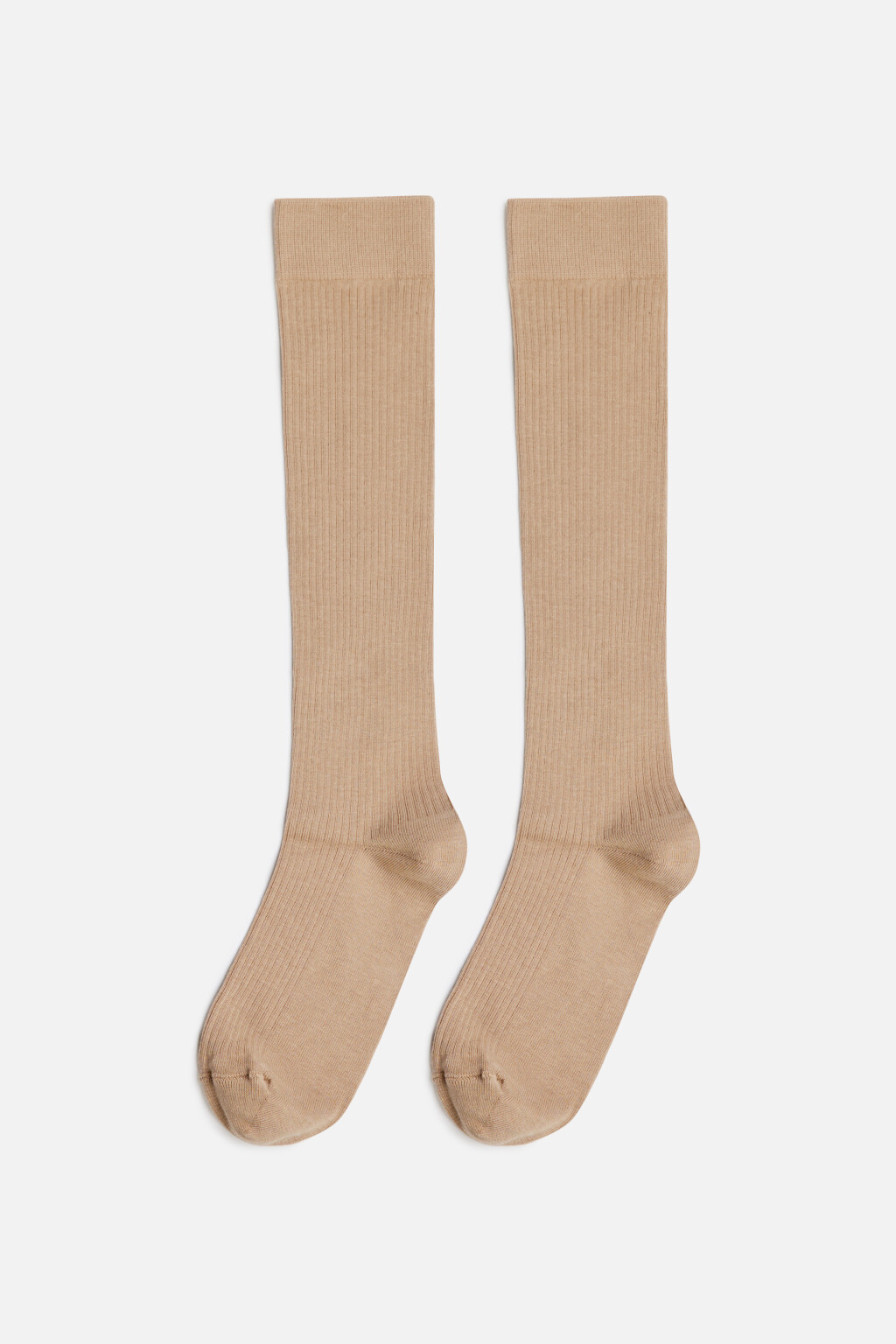 Носки-гольфы однотонные в рубчик - цвет бежевый - 1