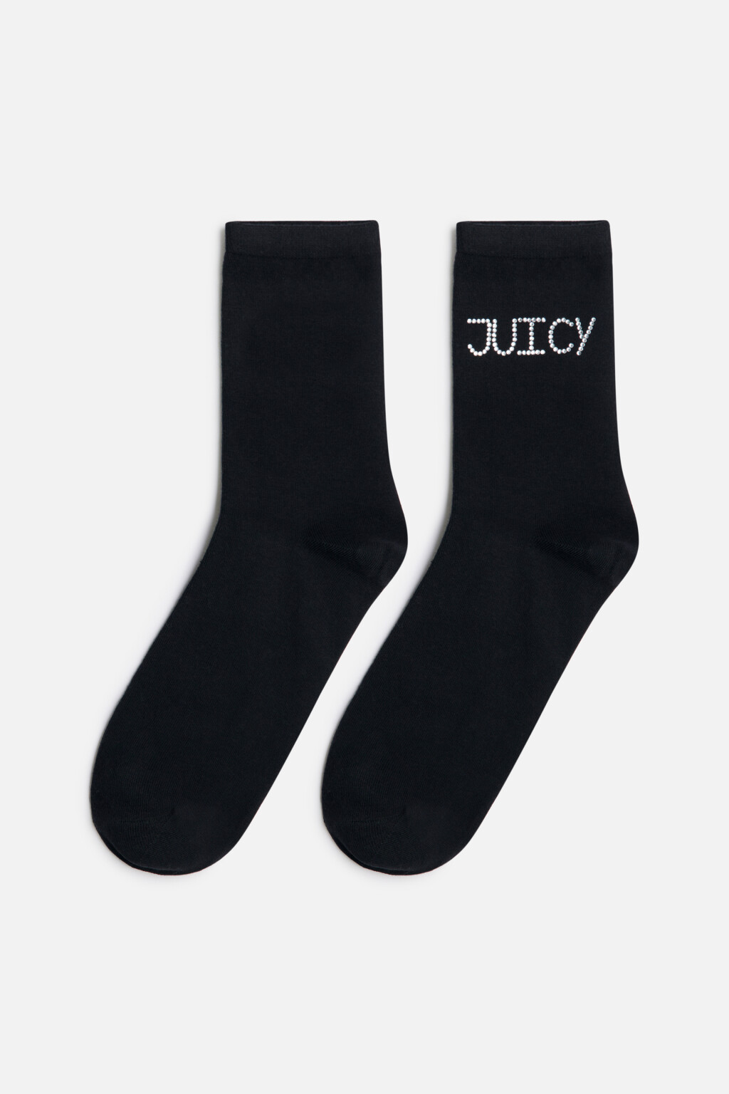 Носки высокие с надписью из страз - цвет черный - 1