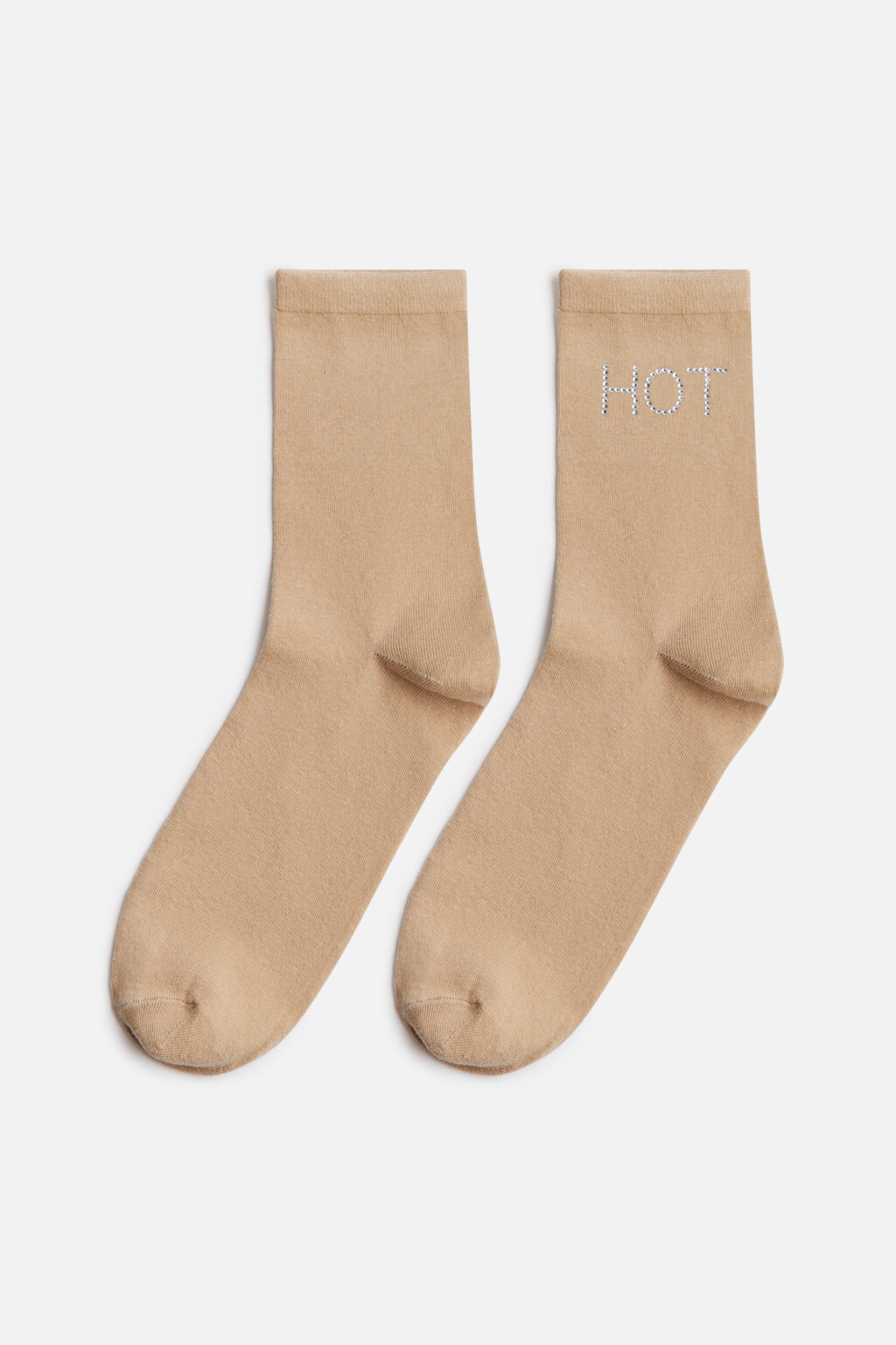 Носки высокие с надписью из страз - цвет бежевый - 1