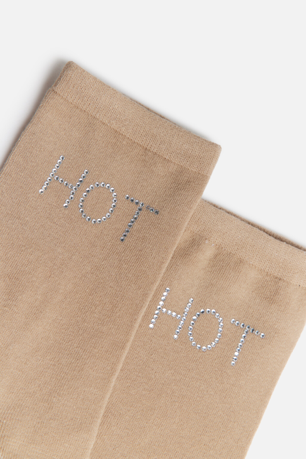 Носки высокие с надписью из страз - цвет бежевый - 2