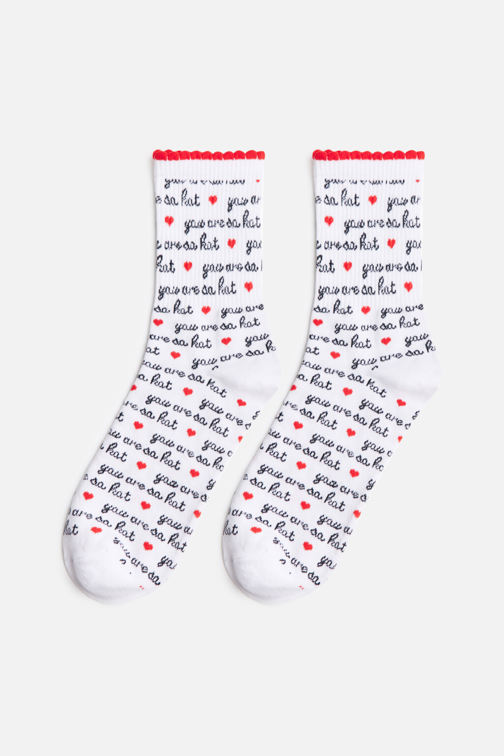 Носки высокие с принтом-надписью - цвет красный - 1