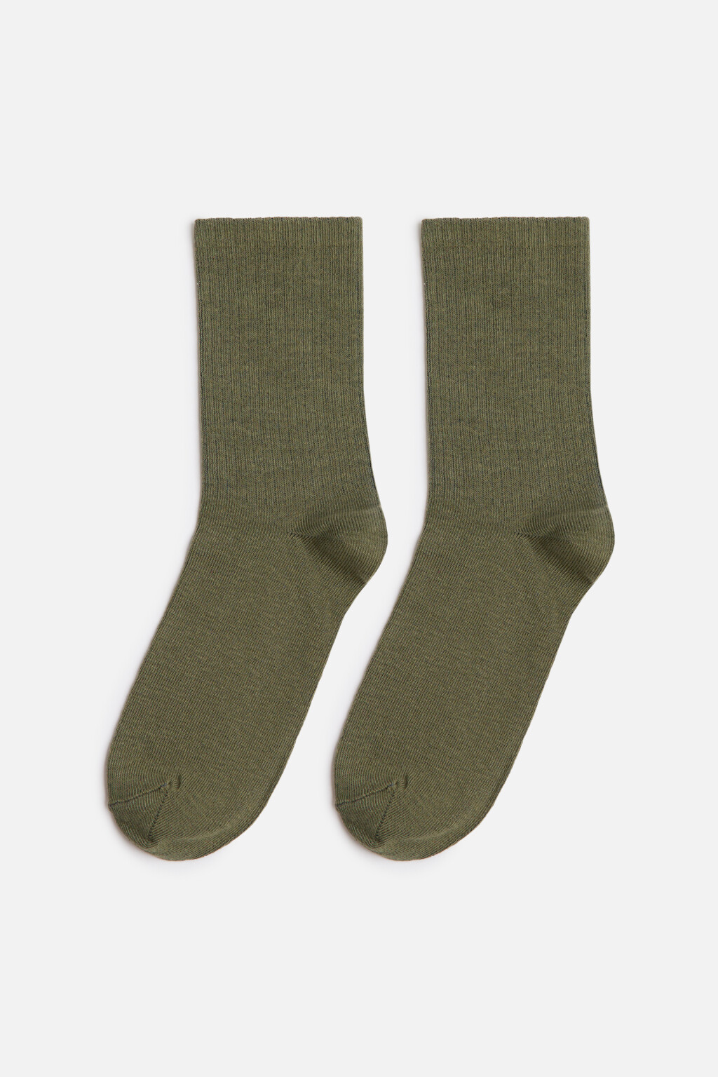 Носки высокие хлопковые в рубчик - цвет зеленый - 1