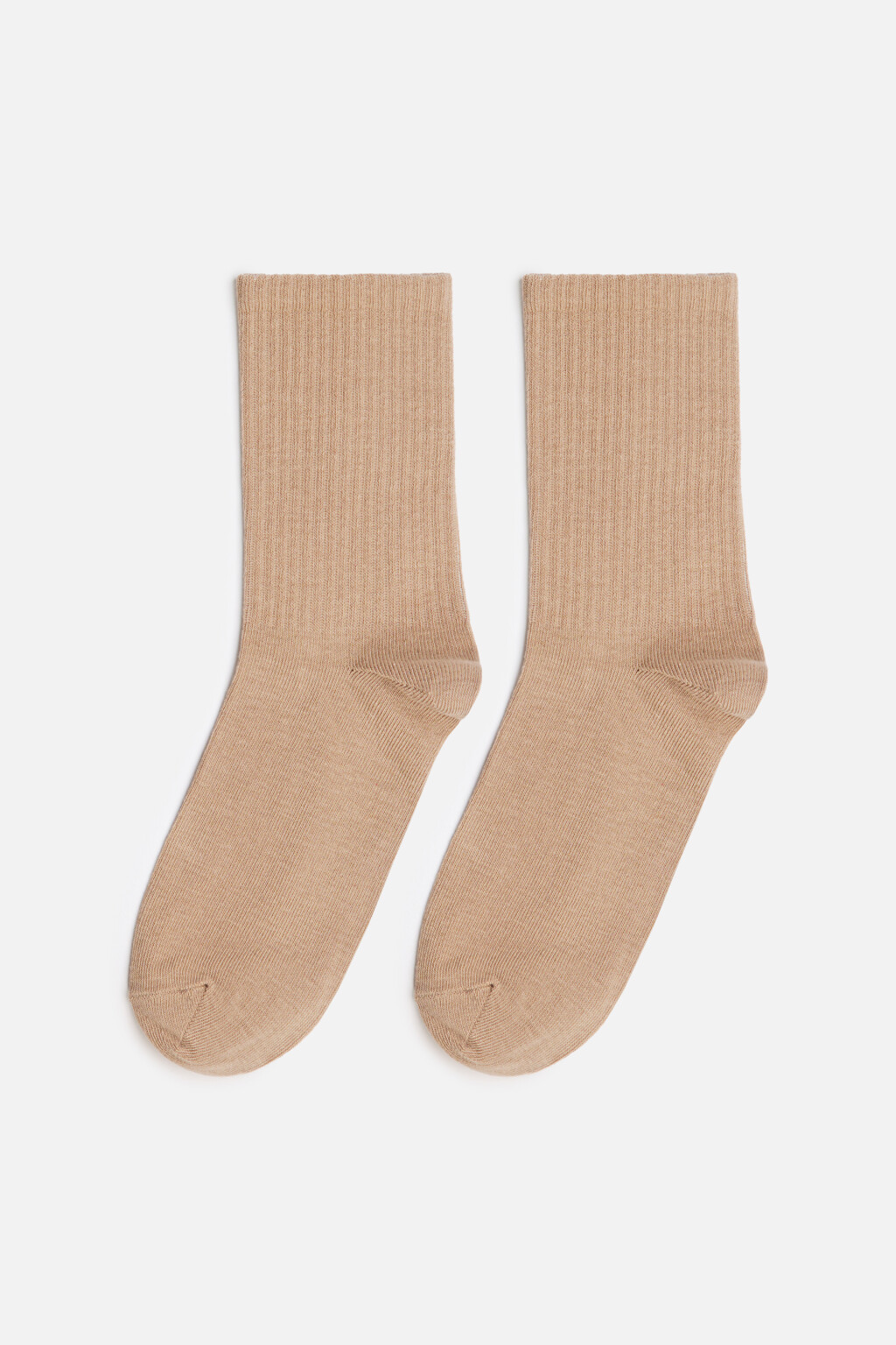 Носки высокие хлопковые в рубчик - цвет бежевый - 1