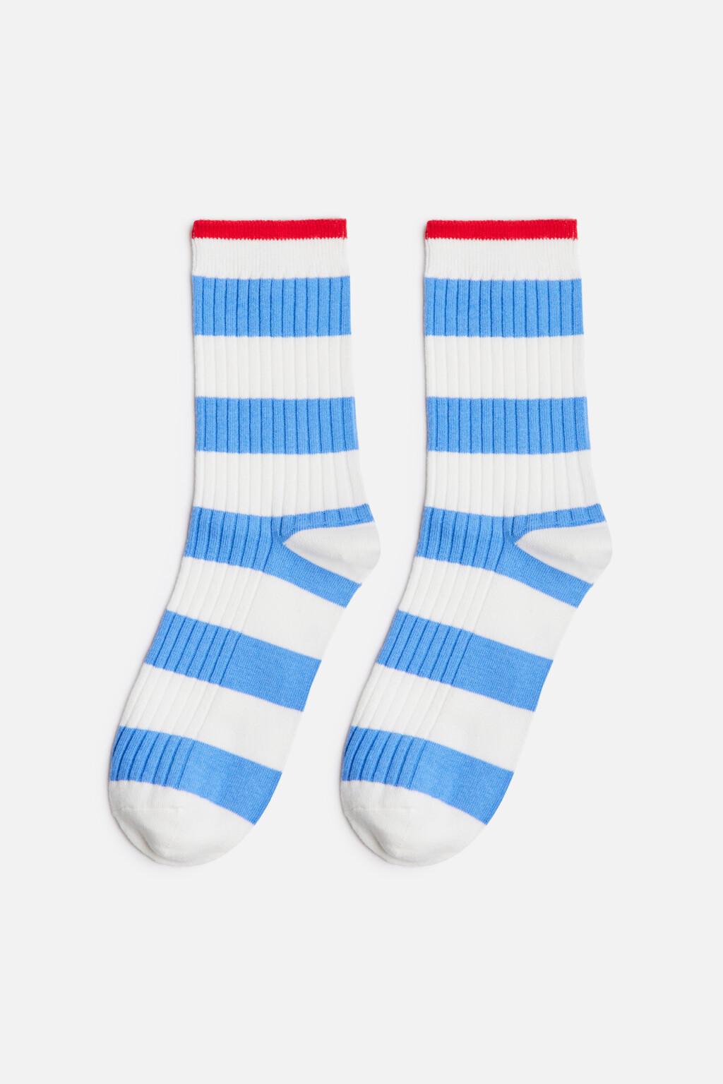 Носки высокие в рубчик с полосками - цвет бежевый - 1