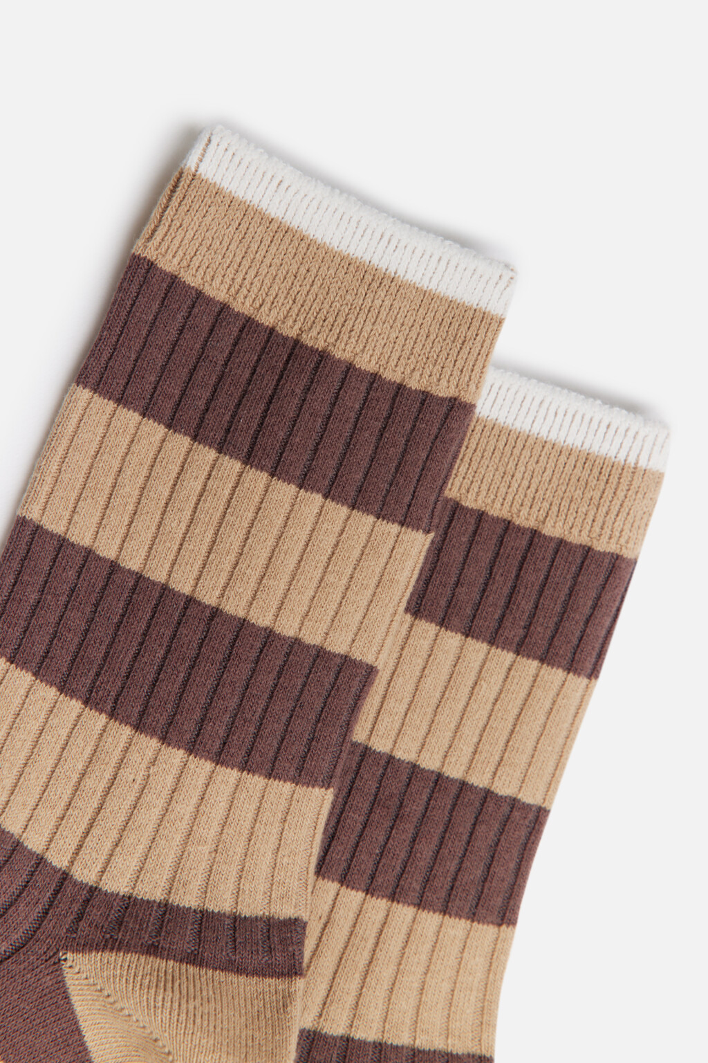 Носки высокие в рубчик с полосками - цвет бежевый - 2