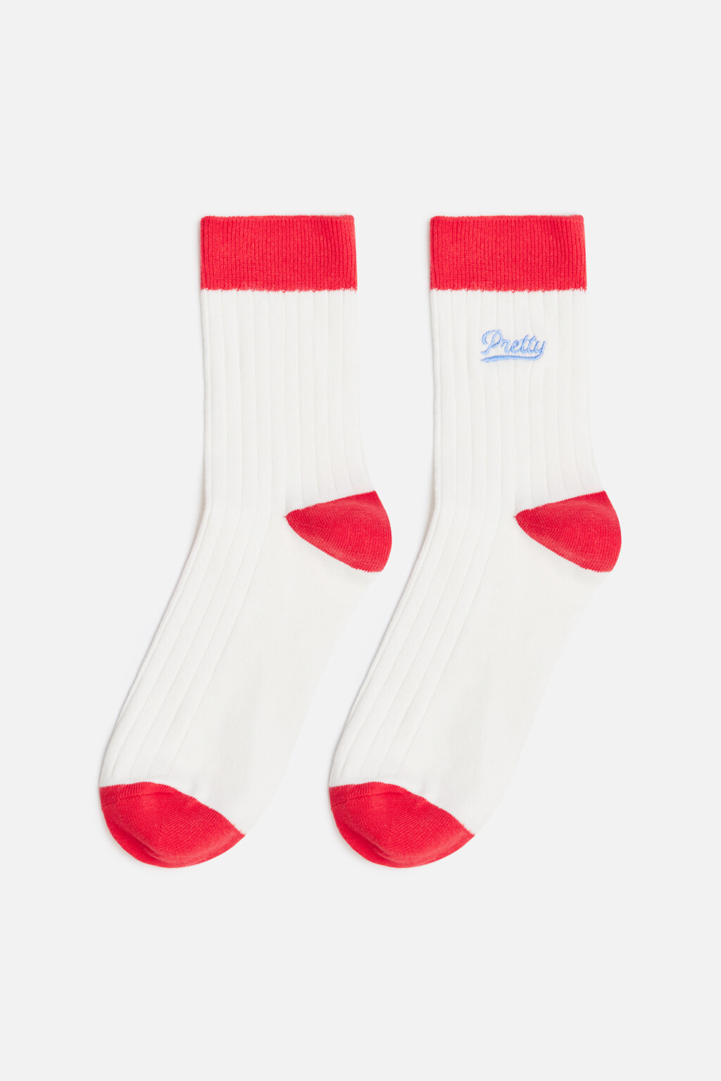 Носки высокие в рубчик с надписью - цвет красный - 1