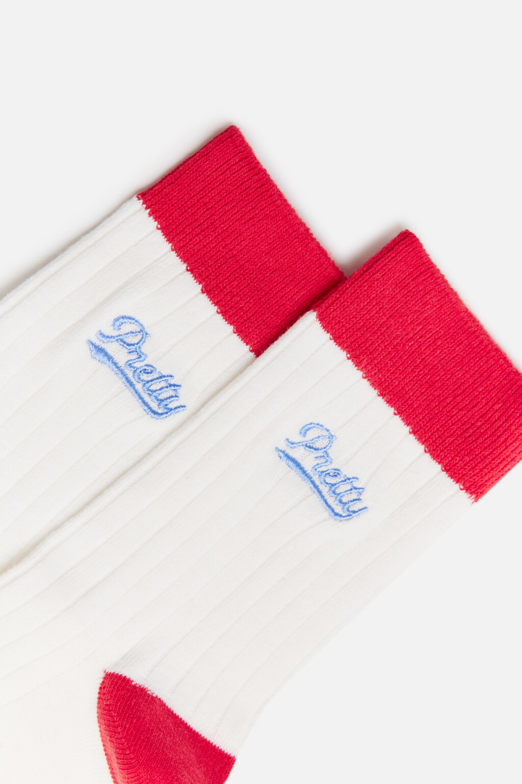 Носки высокие в рубчик с надписью - цвет красный - 2