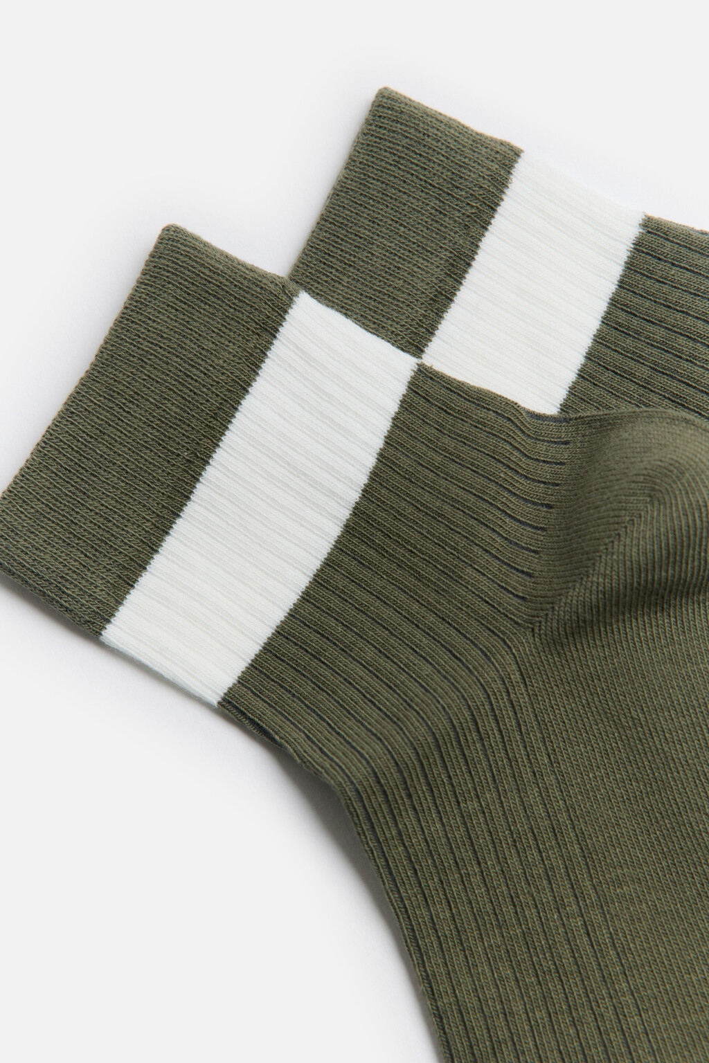 Носки короткие хлопковые с полоской - цвет зеленый - 2