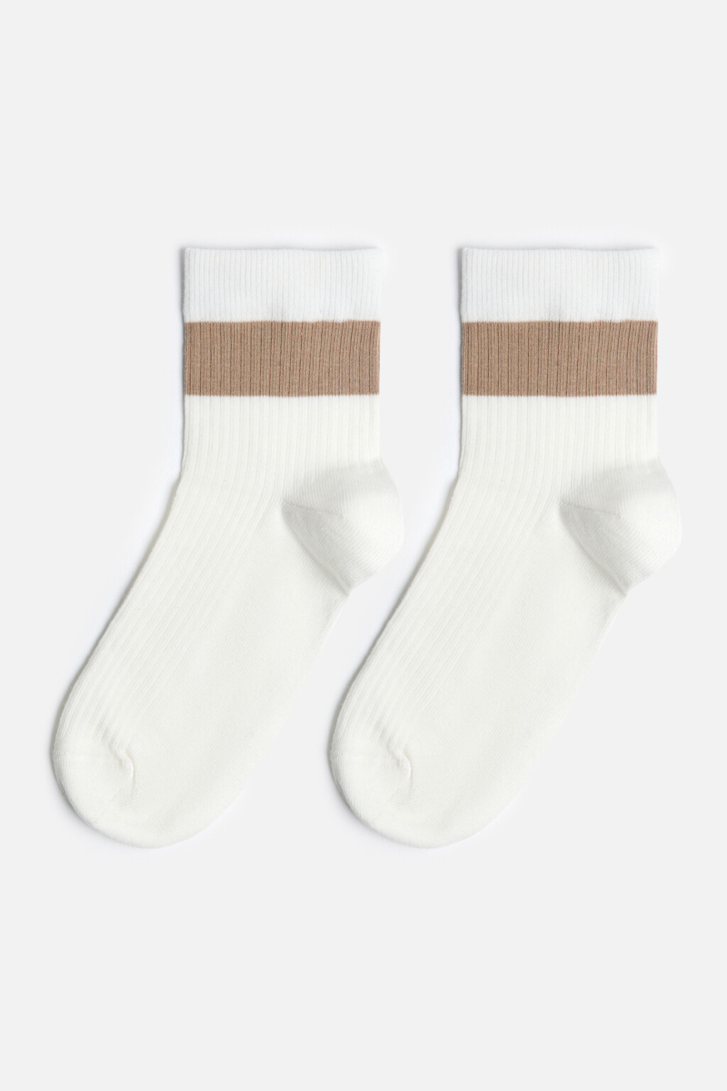 Носки короткие хлопковые с полоской - цвет ванильный - 1