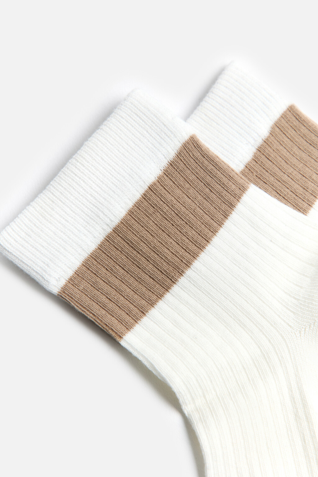Носки короткие хлопковые с полоской - цвет ванильный - 2